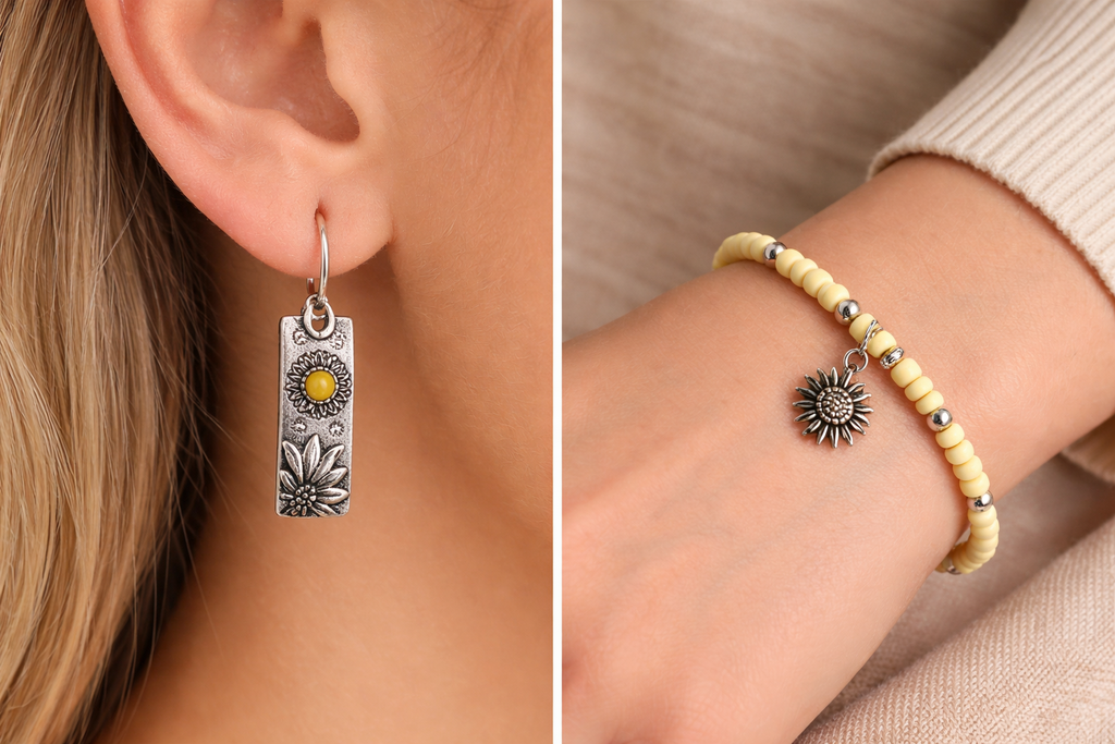 Sunflower Silver Gem  Jewelry Set