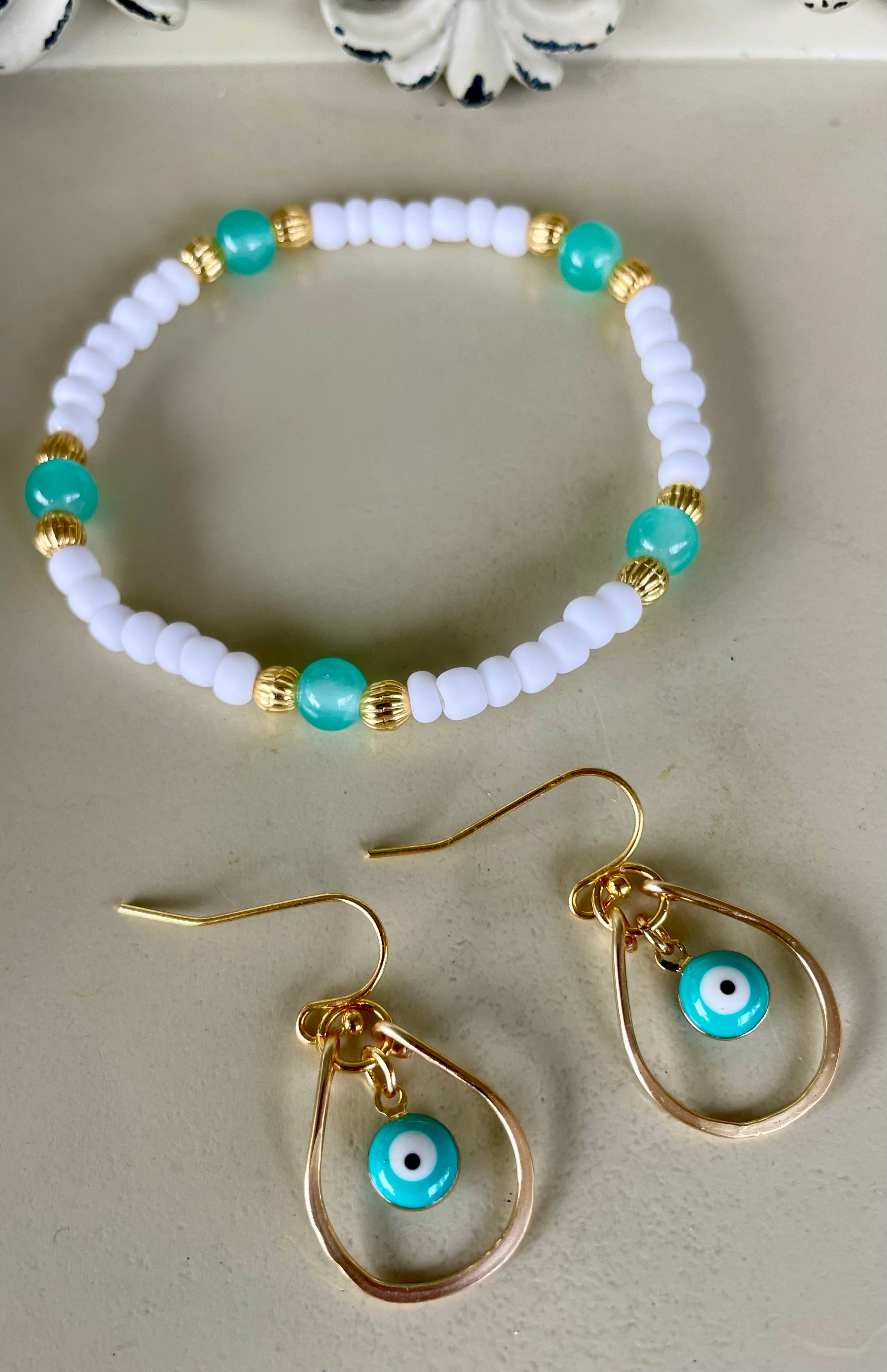 18K Gold Plated PVD Turquoise or Pink Evil Eye Nazar Protection Set- Sublime Designs by Suzie