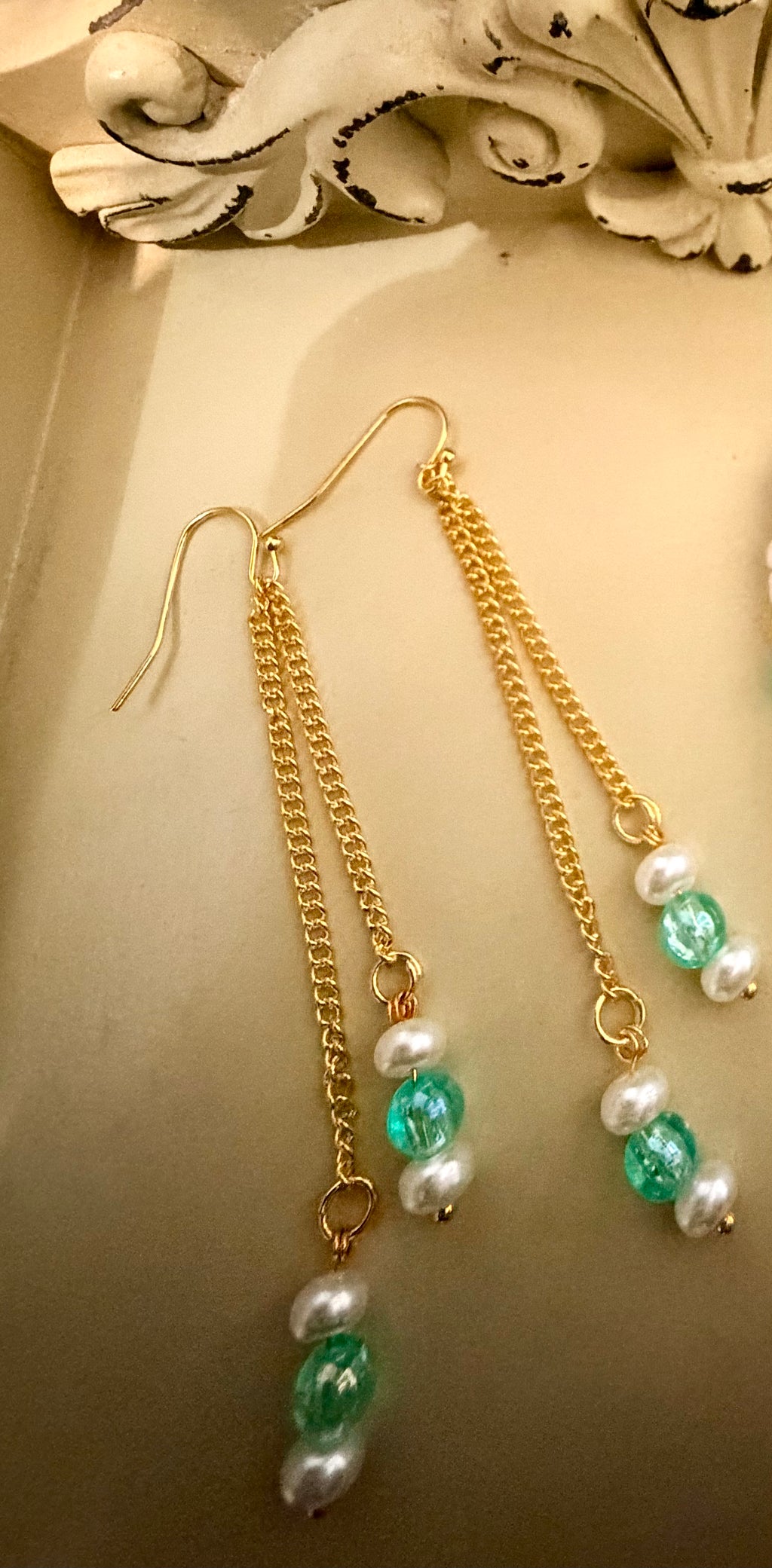 Coastal Boho Turquoise & White Gold Beaded Earrings Bohemian Beach Style, Flower Charm, Handmade Gift by SublimeDesignsBySuzie