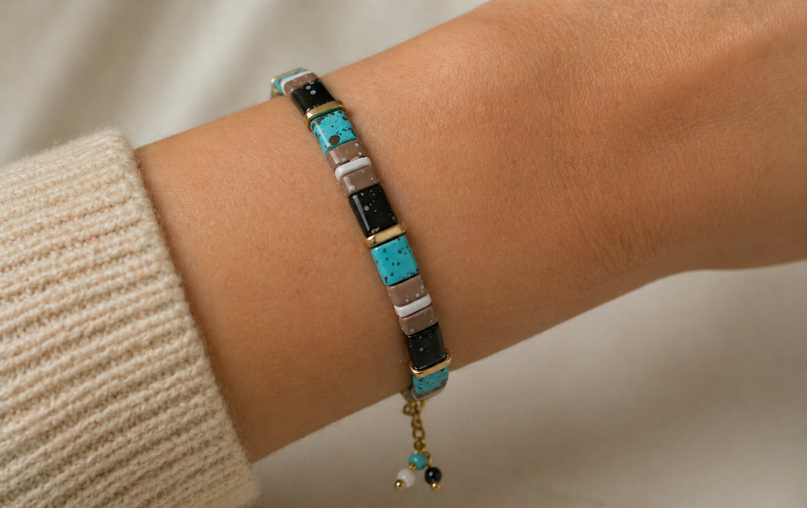 Handmade Miyuki Tila Bead Paperclip Bracelet or Anklet– Boho Chic Stackable Tile Jewelry