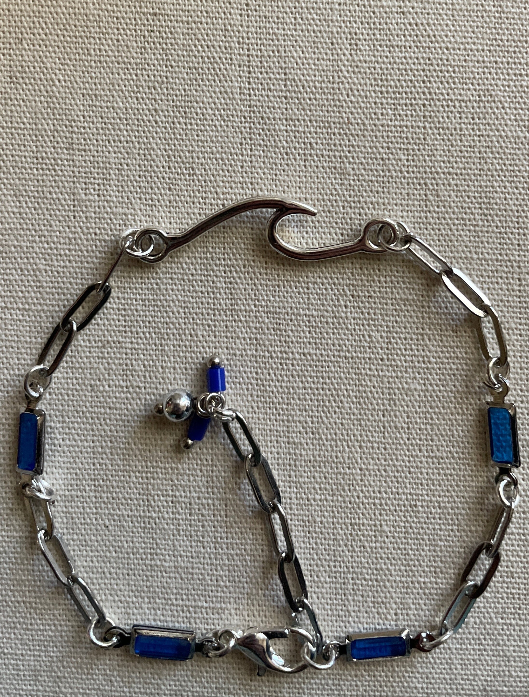 Silver Paperclip Chain Bracelet or Anklet in Cobalt, Sapphire or Lapis Blue- Adjustable & Stackable