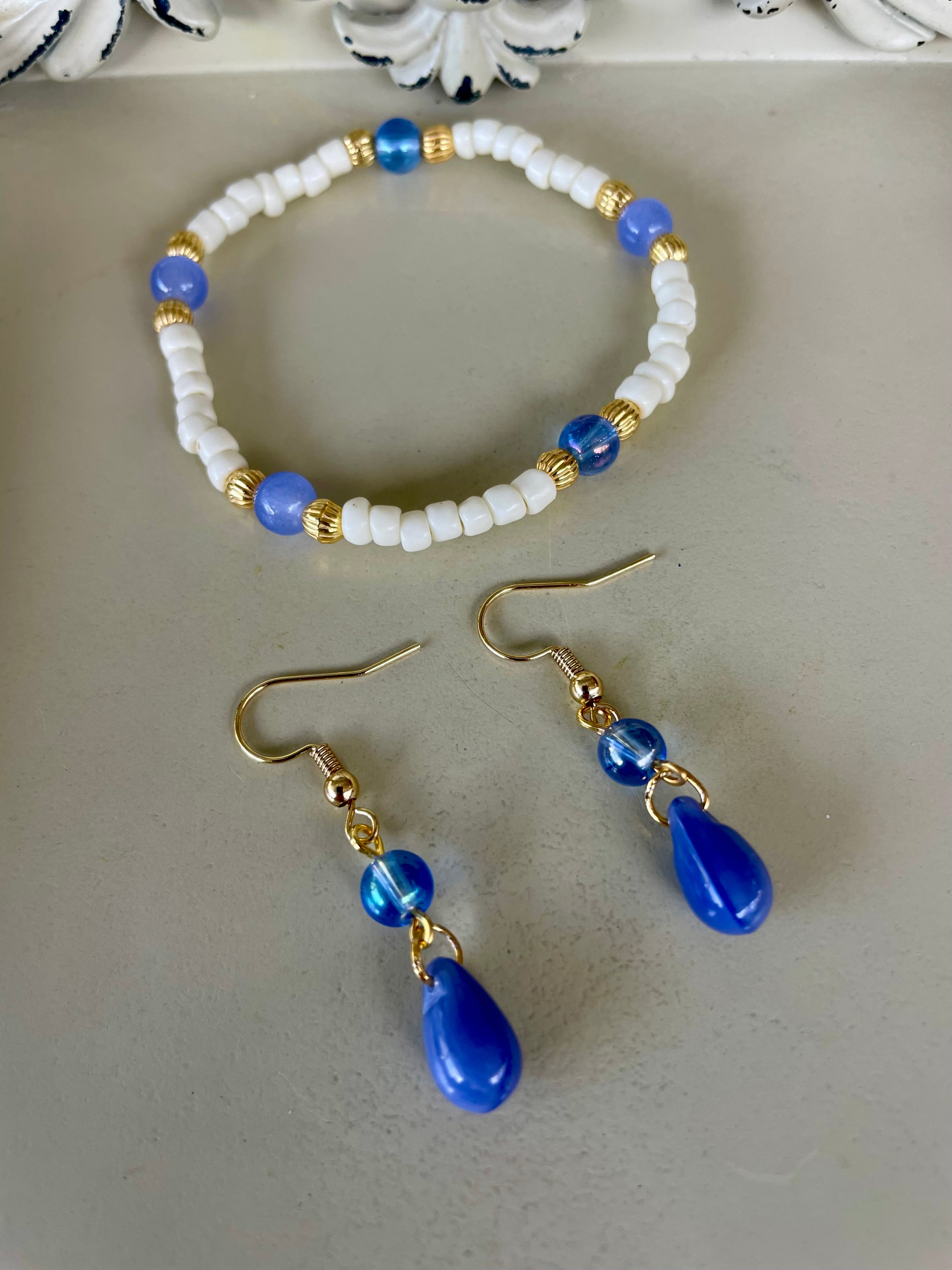 18K Gold Plated PVD Blue Ocean Sapphire Teardrop Fine Jewelry Set- Sublime Designs by Suzie