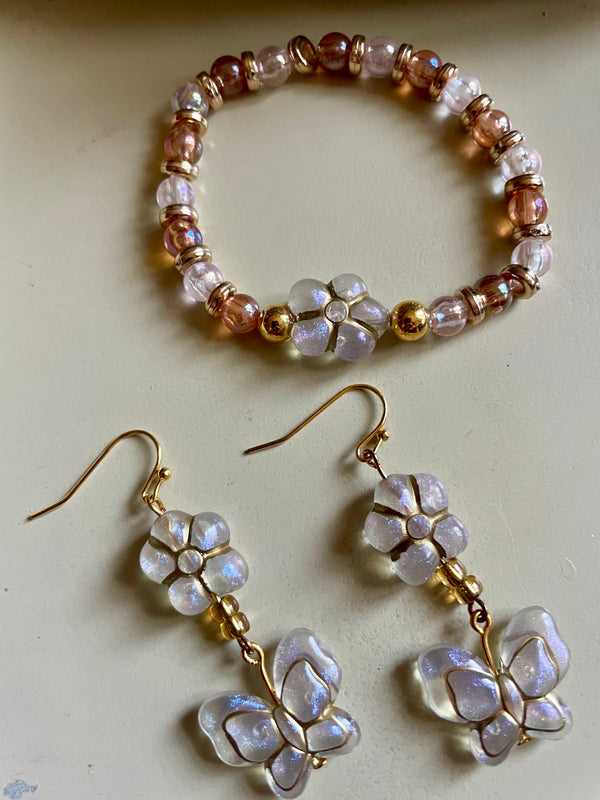 Czech Butterfly & Blossom Glass Jewelry Set