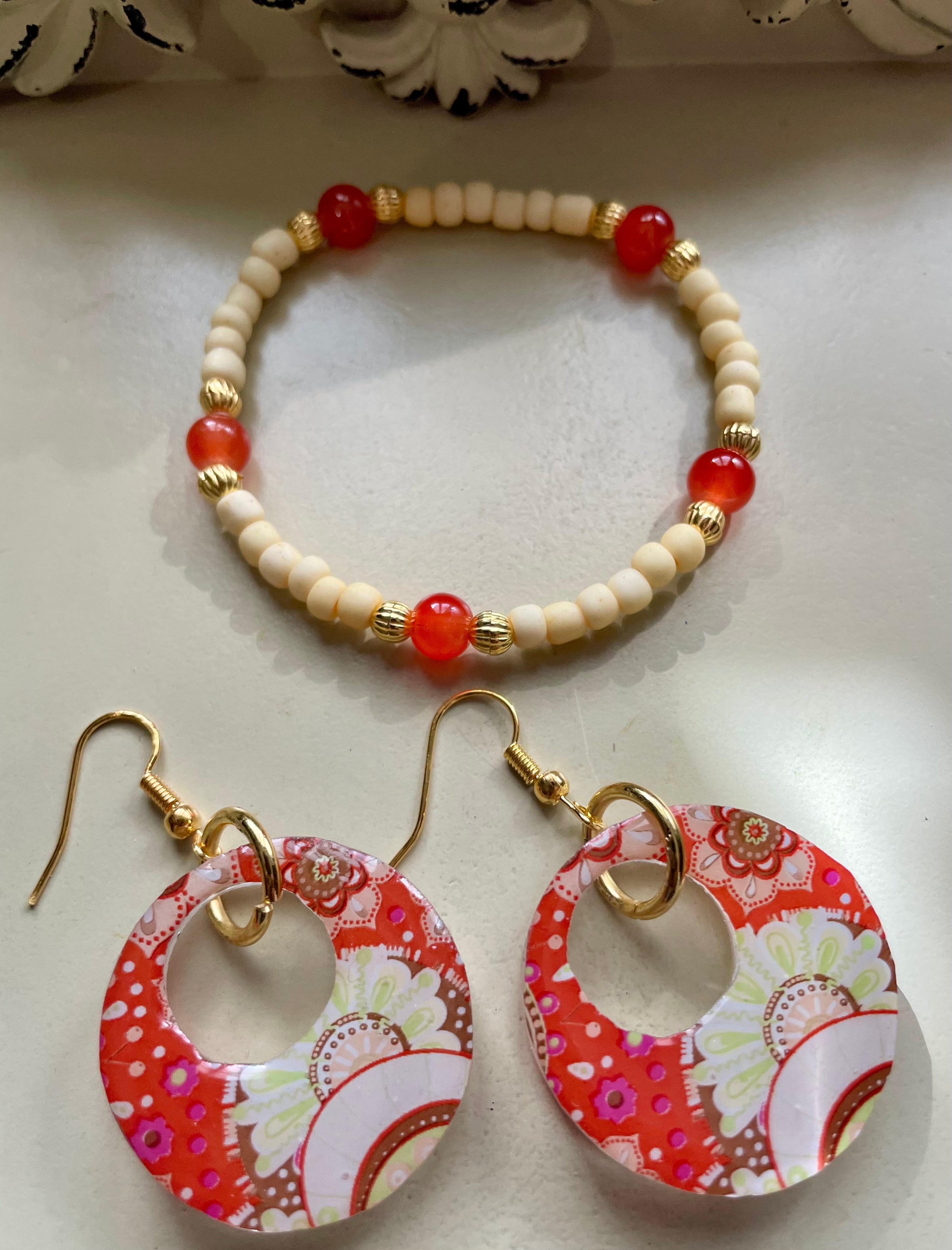 Coral Paisley Flower Dream Jewelry Set