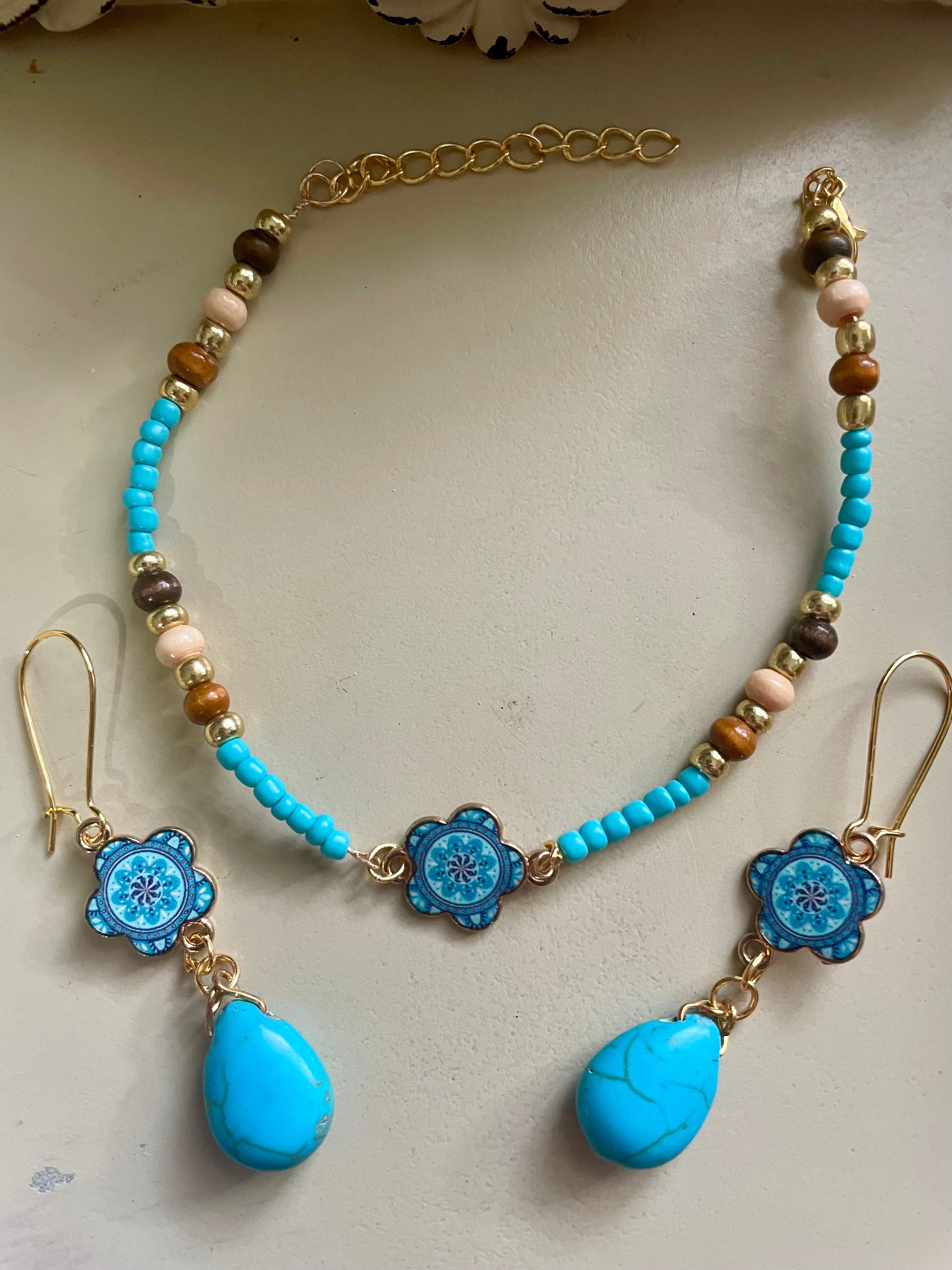 Turquoise Boho Jewelry Swirl Set