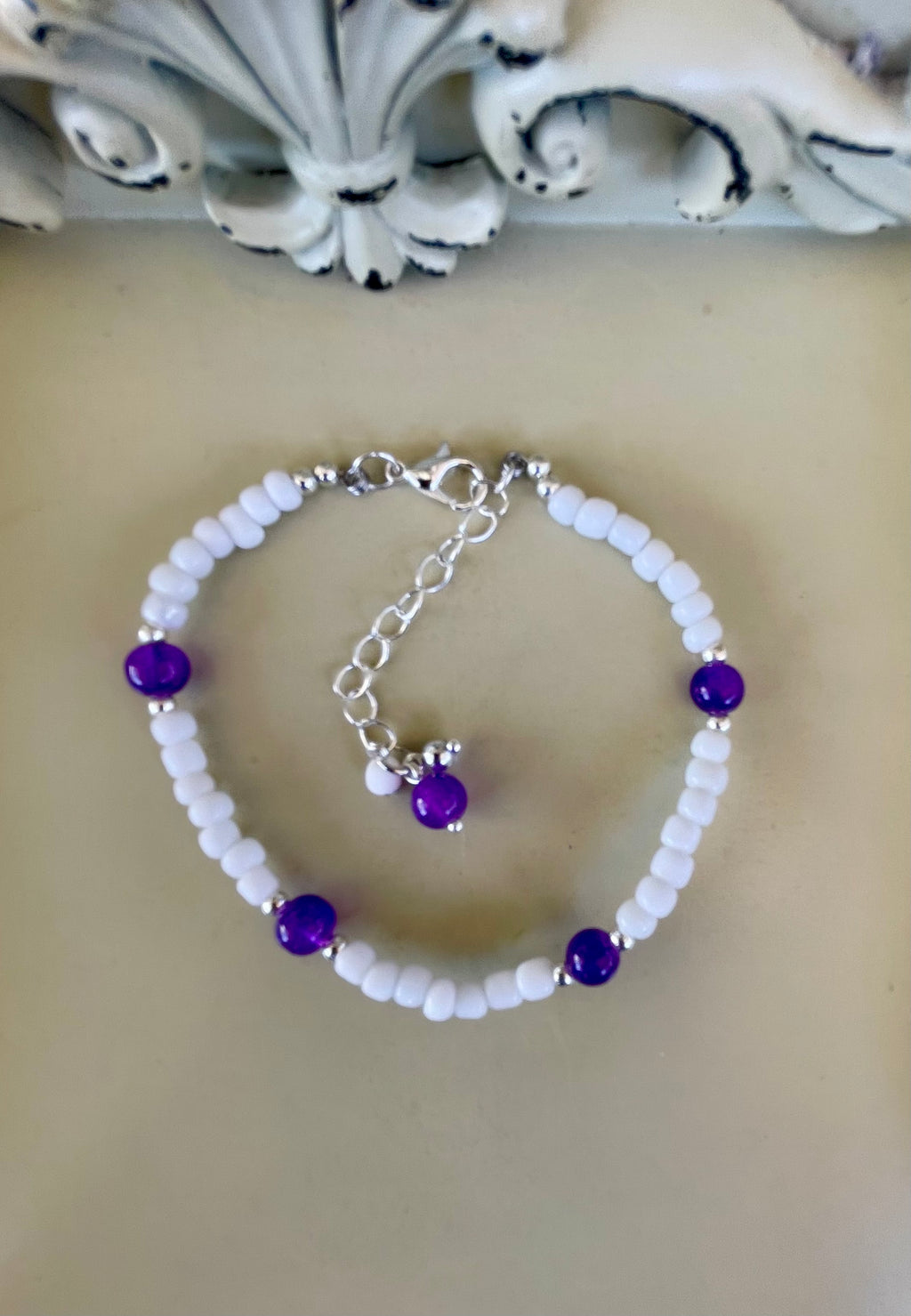 Boho Silver Plated Resin Glitter Earrings & Bracelet Set - Purple Teardrop with Opal Black Inlay, Amethyst Beads Gift for Her- by Suzie with Sublime Designs l