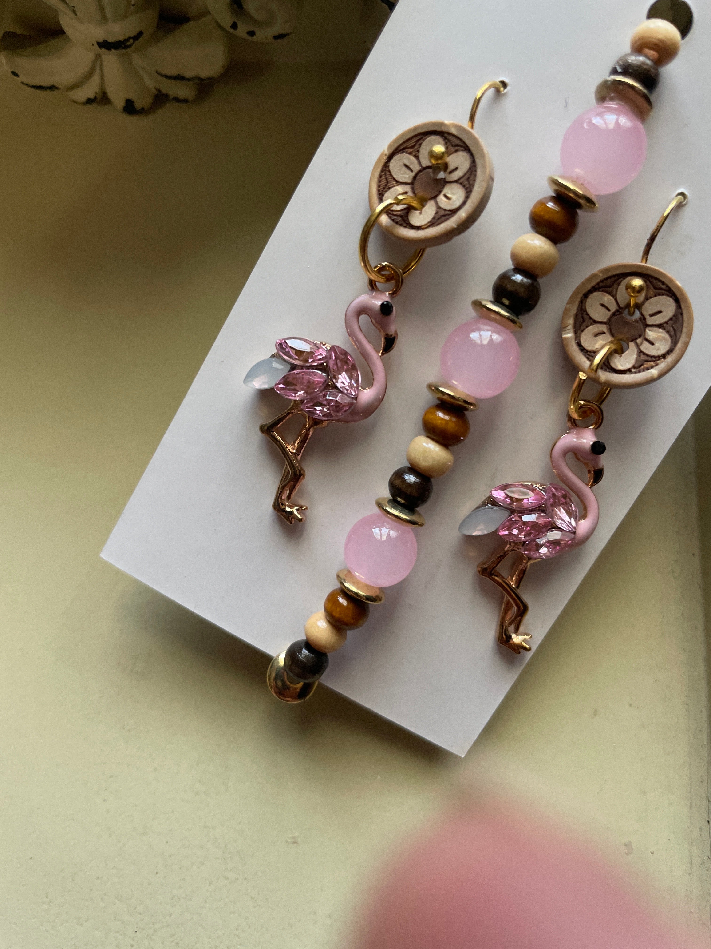 Pink Flamingo Jewelry Set Earrings and Bracelet