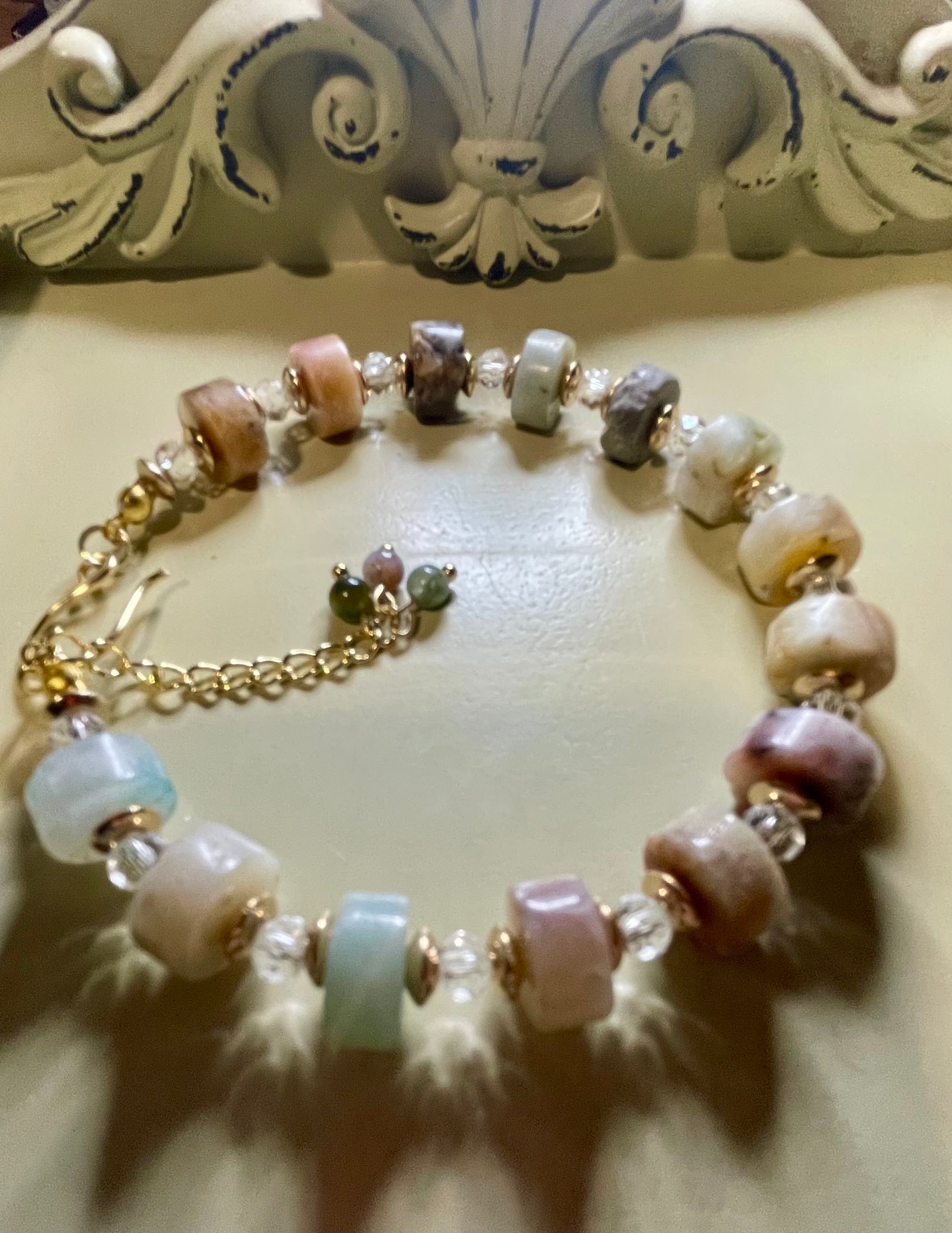 Genuine Amazonite Gemstone Anklet – Luxury Healing Crystal Ankle Bracelet 18k GP