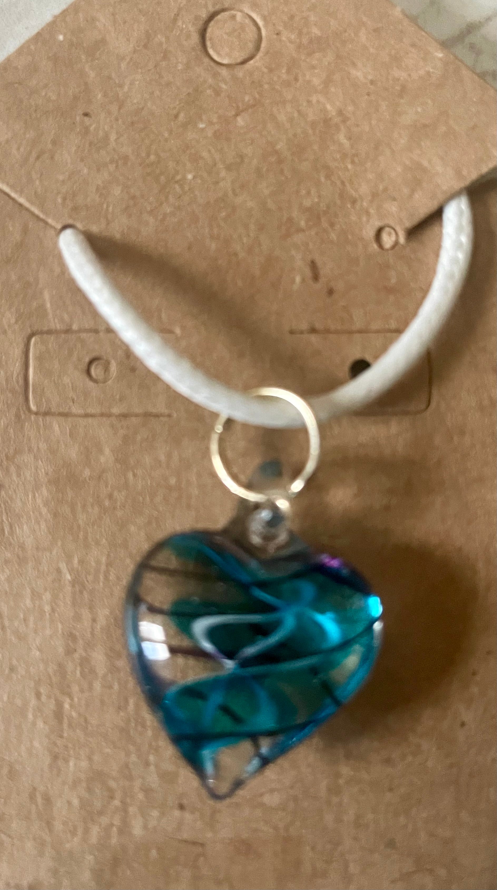 Blue Heart Blown Glass Pendant & Necklace