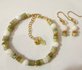 Natural Green Jade and White Quartz Beaded Jewelry Set with 18K Gold Plated Accents