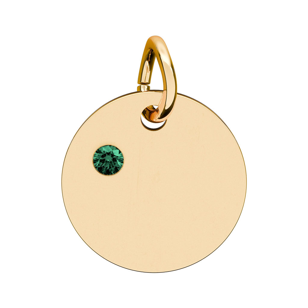 Engravable Birthstone Circle Charm — Personalized Initial & Birthstone Pendant
