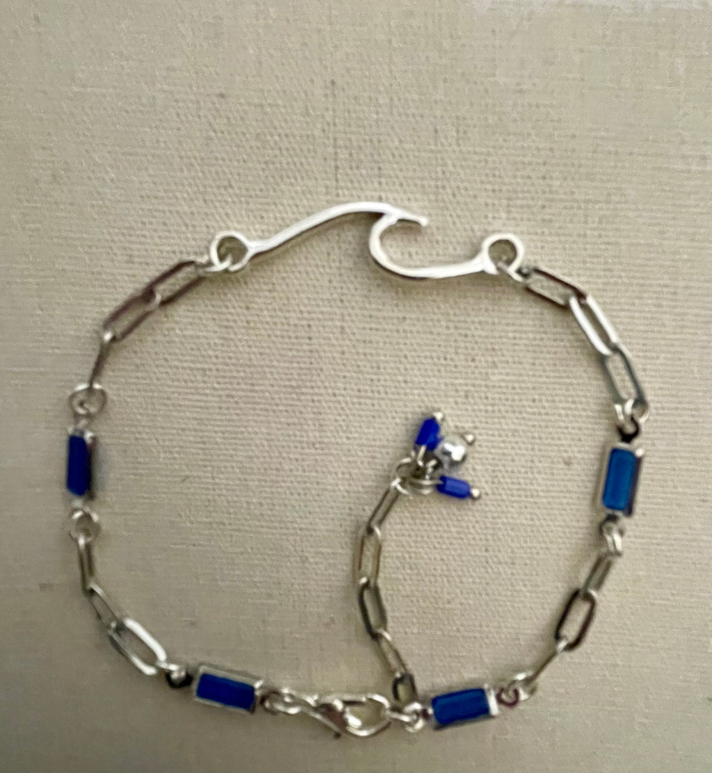 Silver Paperclip Chain Bracelet or Anklet in Cobalt, Sapphire or Lapis Blue- Adjustable & Stackable