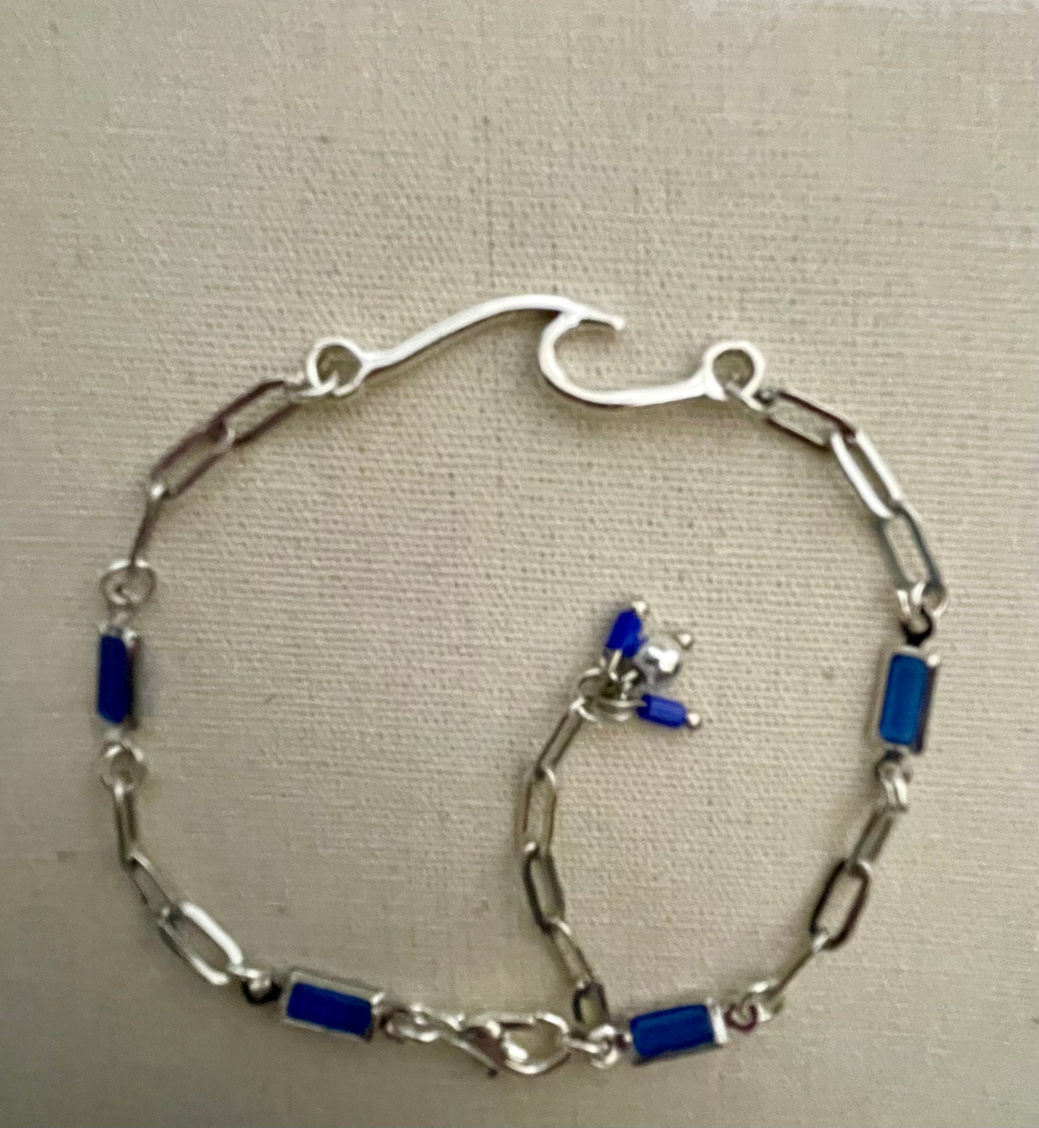 Silver Paperclip Chain Bracelet or Anklet in Cobalt, Sapphire or Lapis Blue- Adjustable & Stackable