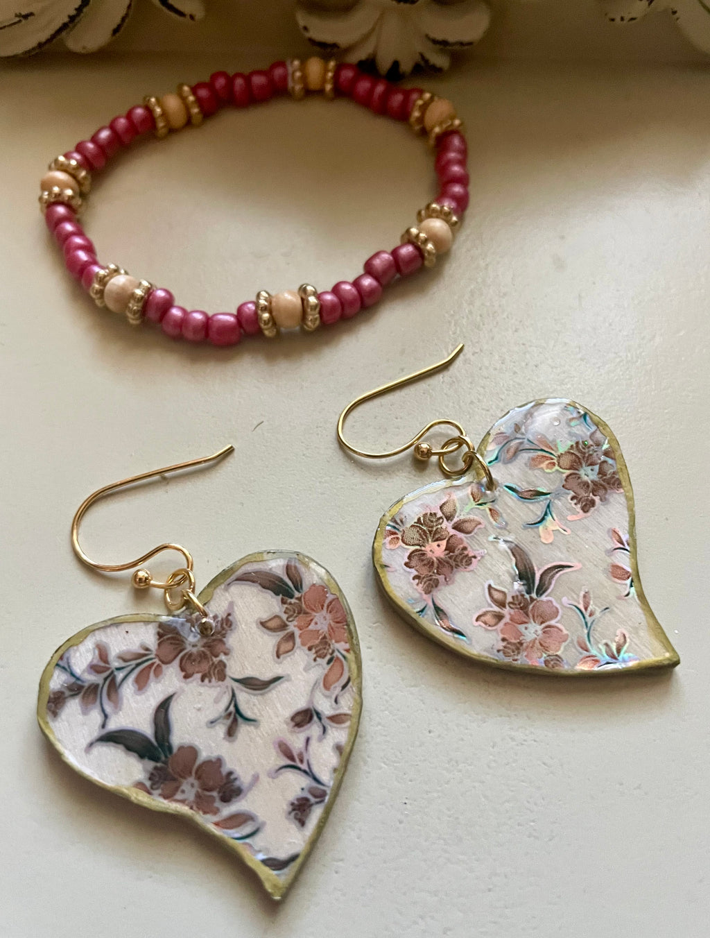 Vintage Holographic Rose Heart Jewelry Set