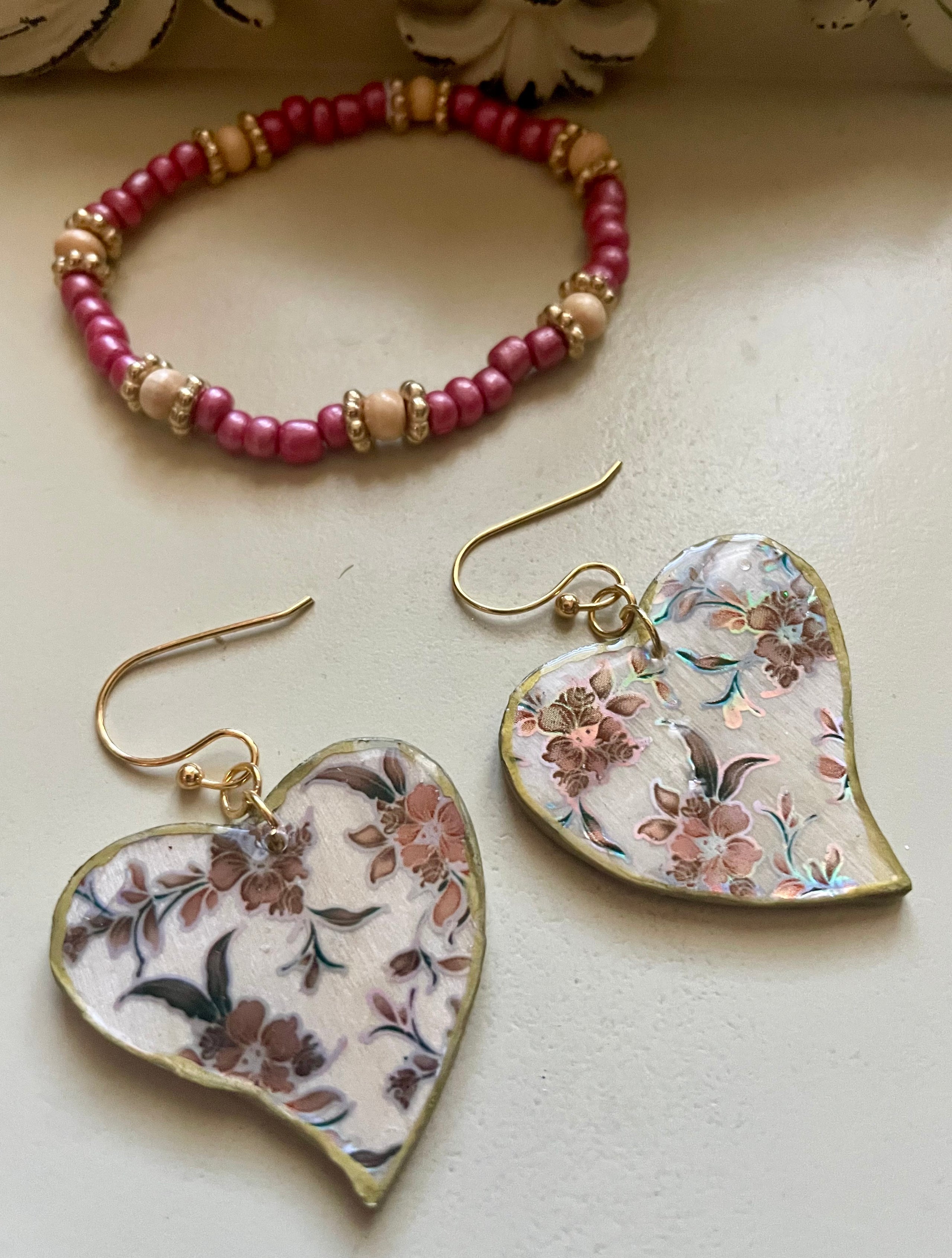 Vintage Holographic Rose Heart Jewelry Set