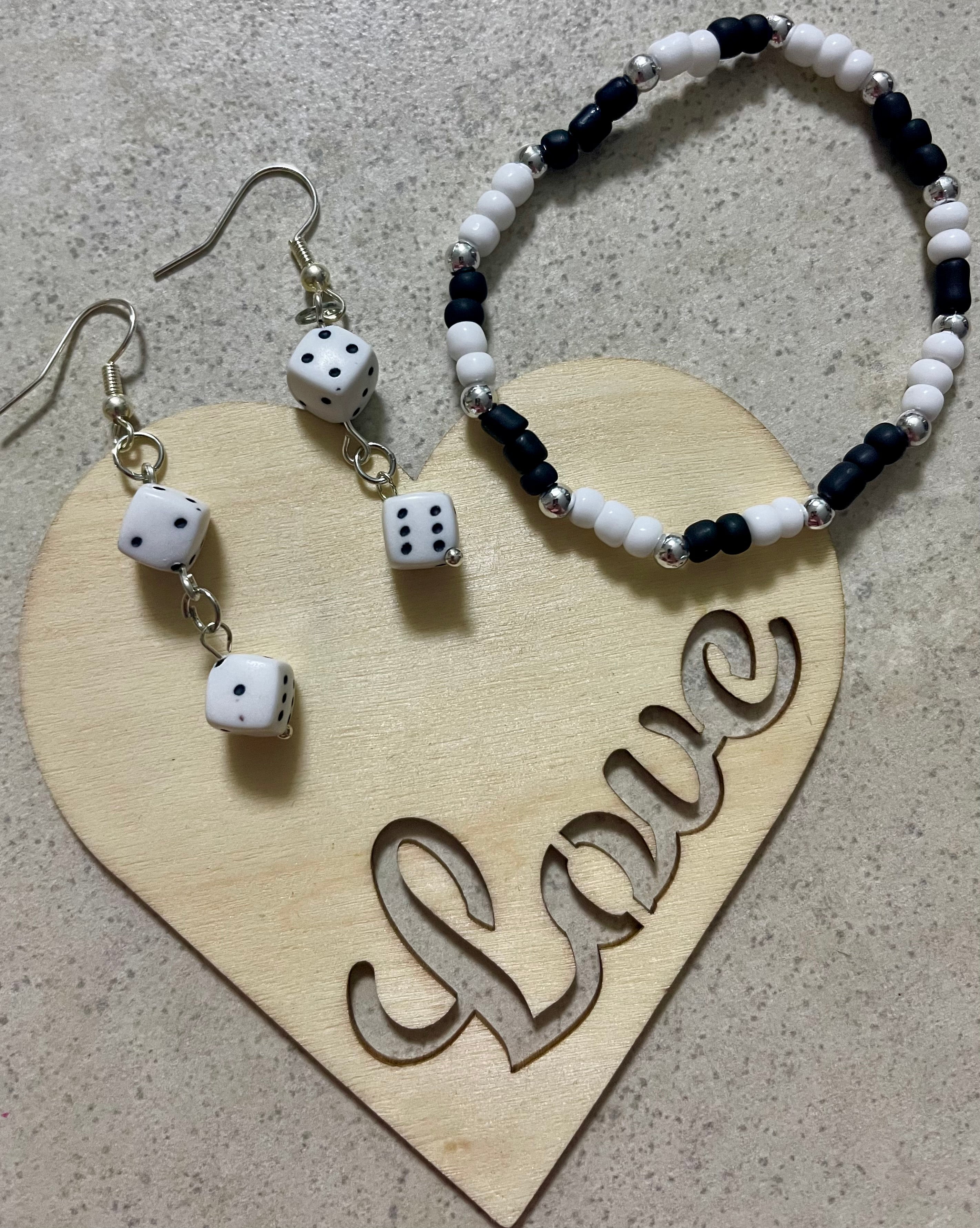 Handmade Dice Jewelry Set – Black & White Lucky Charm Collection