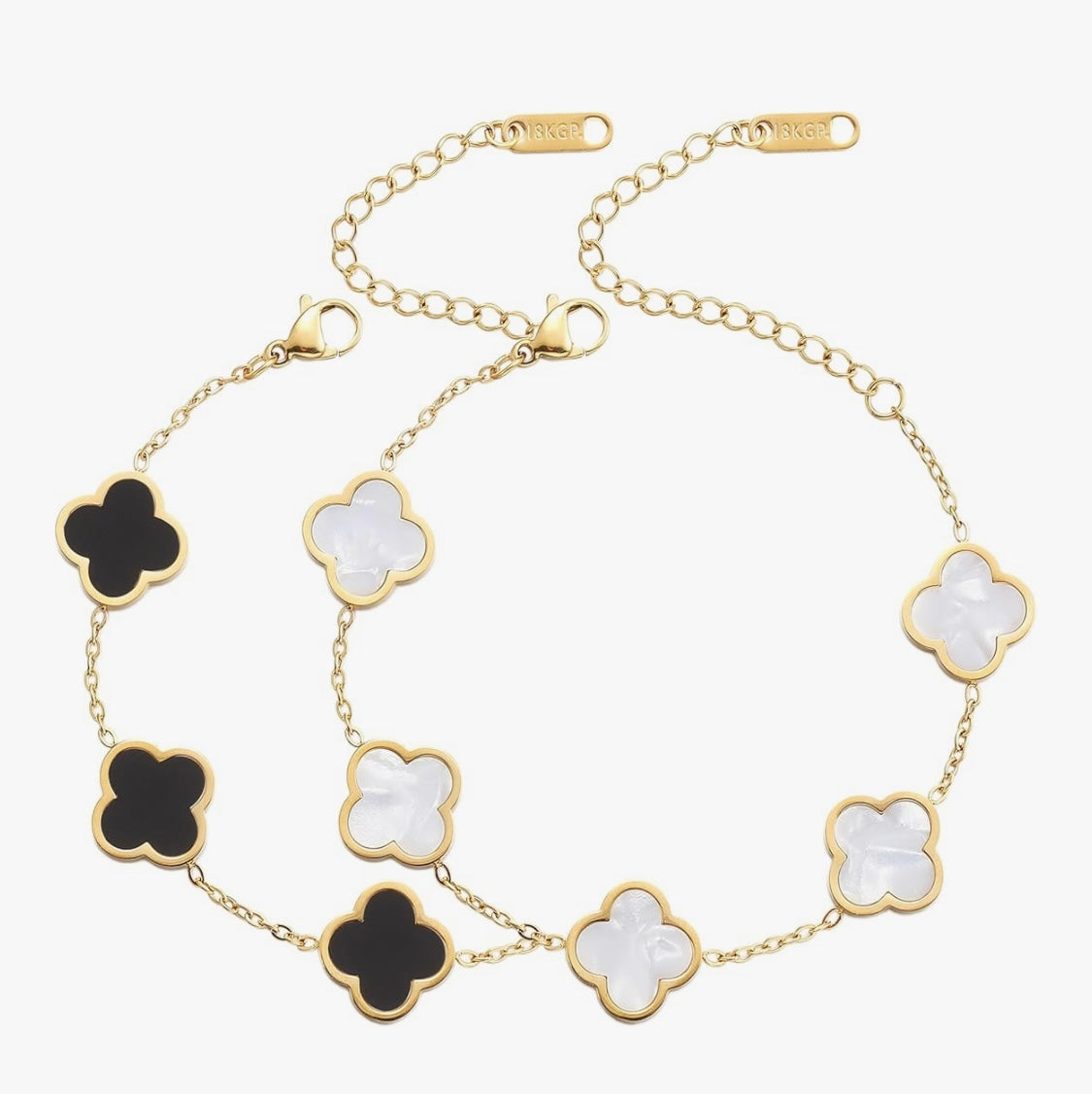 18K Gold Plated Clover Lucky Bracelet for Women White/Black/Red/Green/Teal Flower Four Leaf Link Bracelets