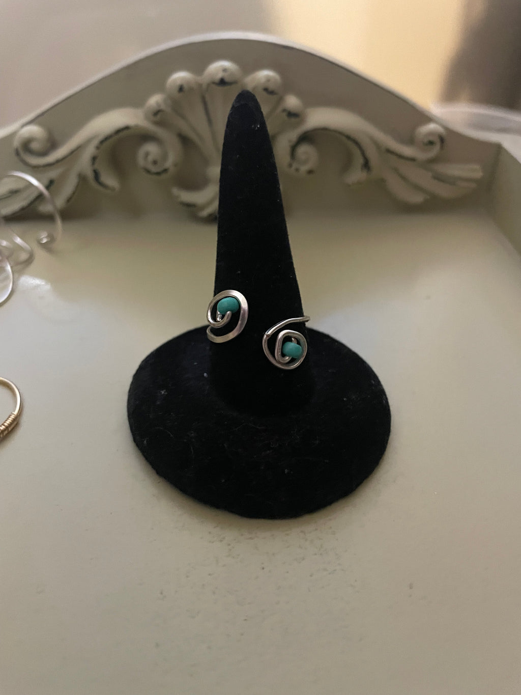 Silver Plated Double Swirl Wrapped Ring in Turquoise