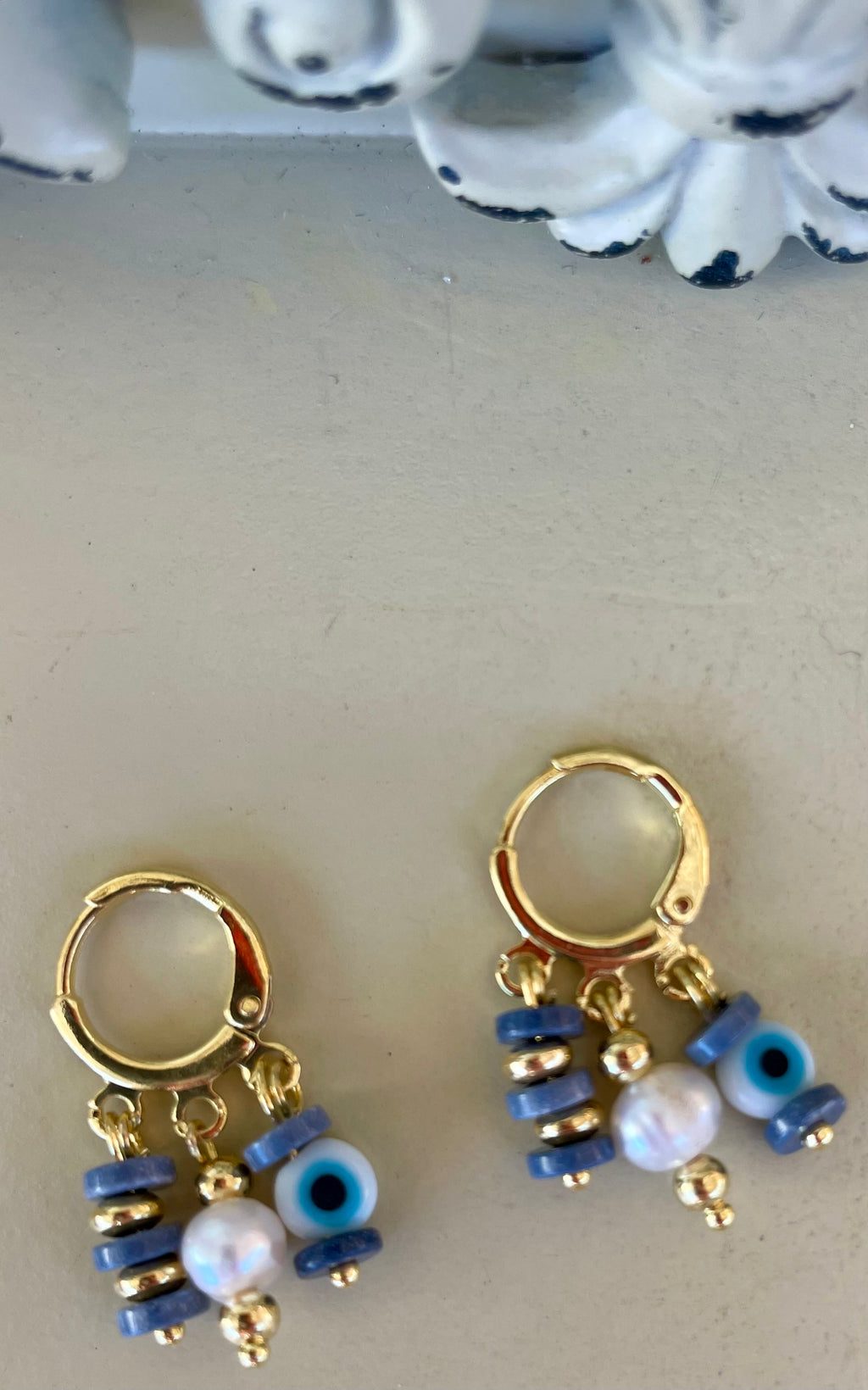 18k Gold Plated Blue Evil Eye Nazar Aventurine  & Pearl Jewelry Set by Sublime Designs by Suzie