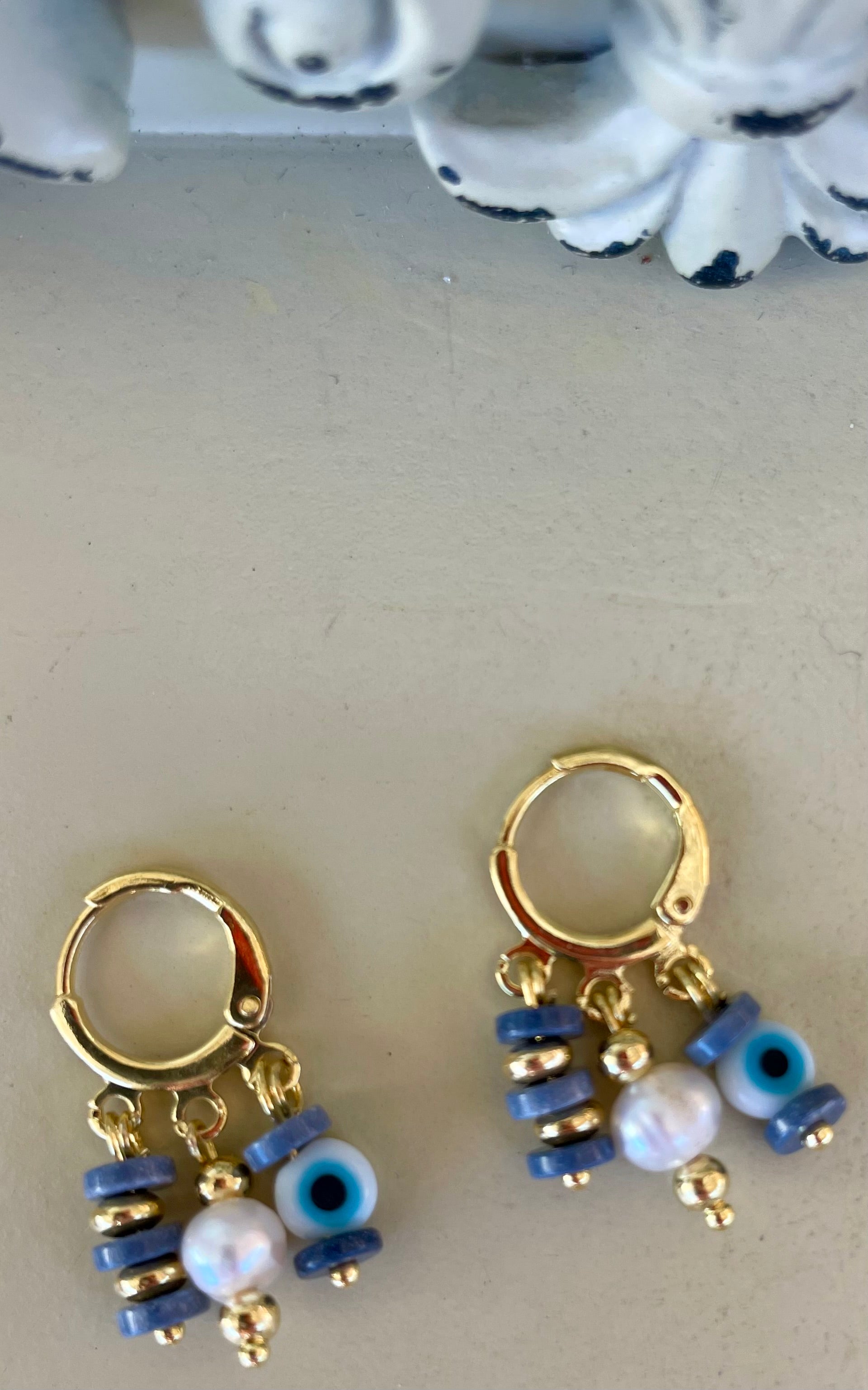 18k Gold Plated Blue Evil Eye Nazar Aventurine  & Pearl Jewelry Set by Sublime Designs by Suzie