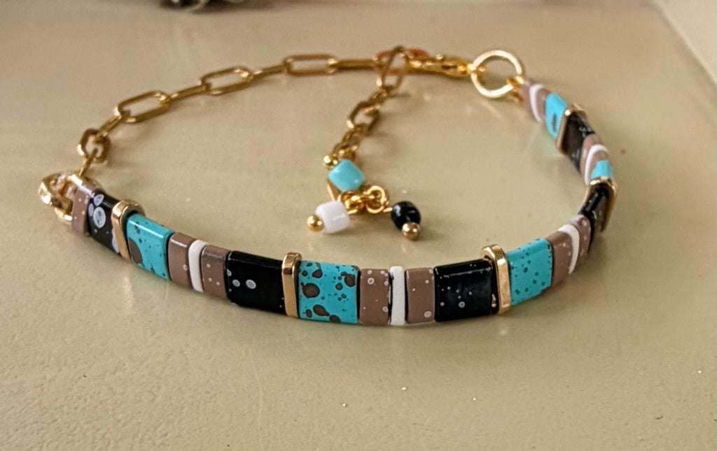 Handmade Miyuki Tila Bead Paperclip Bracelet or Anklet– Boho Chic Stackable Tile Jewelry