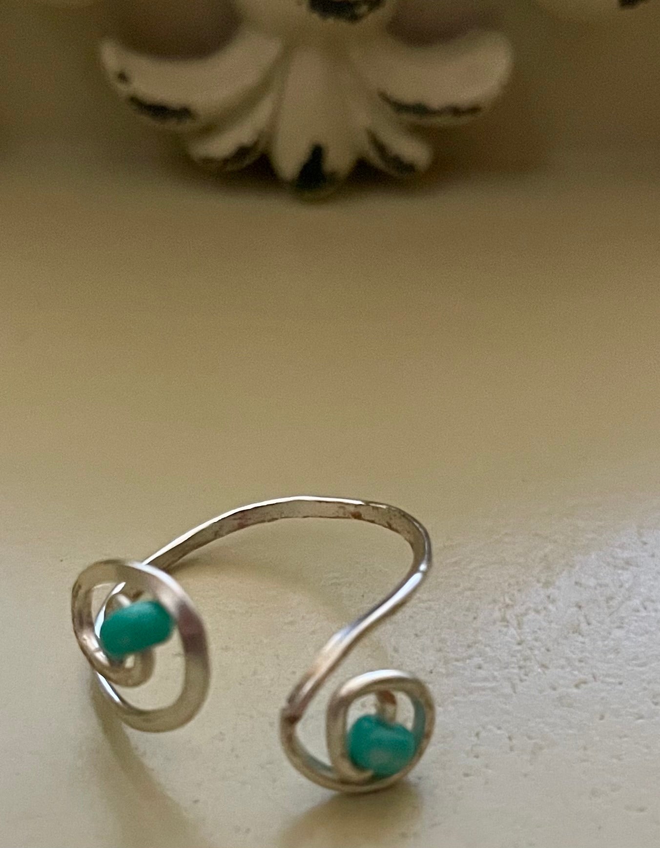 Silver Plated Double Swirl Wrapped Ring in Turquoise