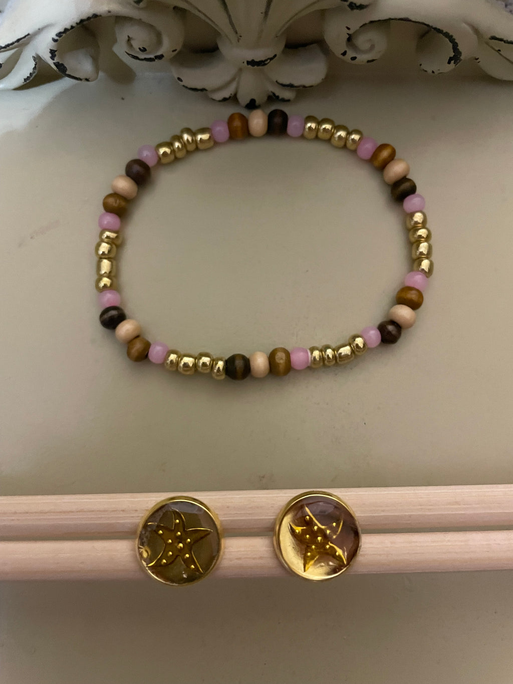 Starfish Studs & Bracelet Gold Plated PVD