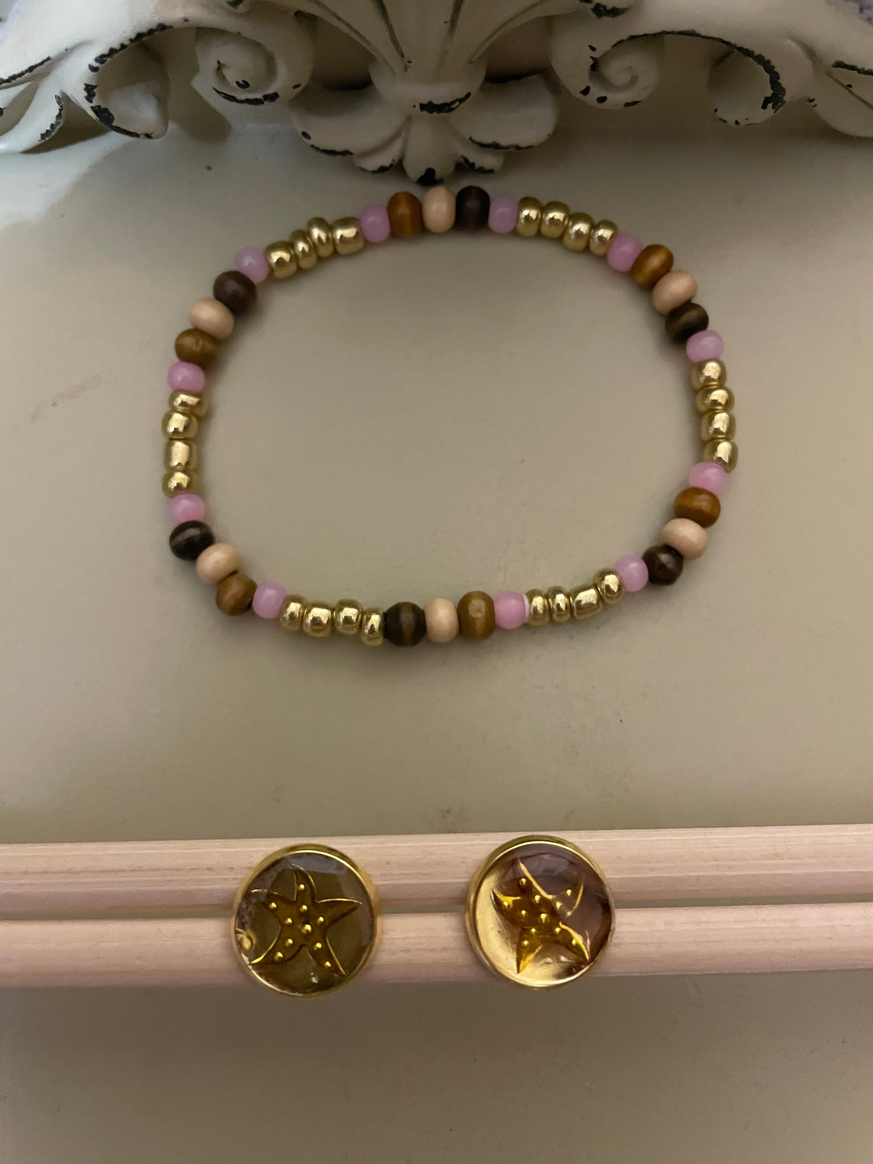 Starfish Studs & Bracelet Gold Plated PVD