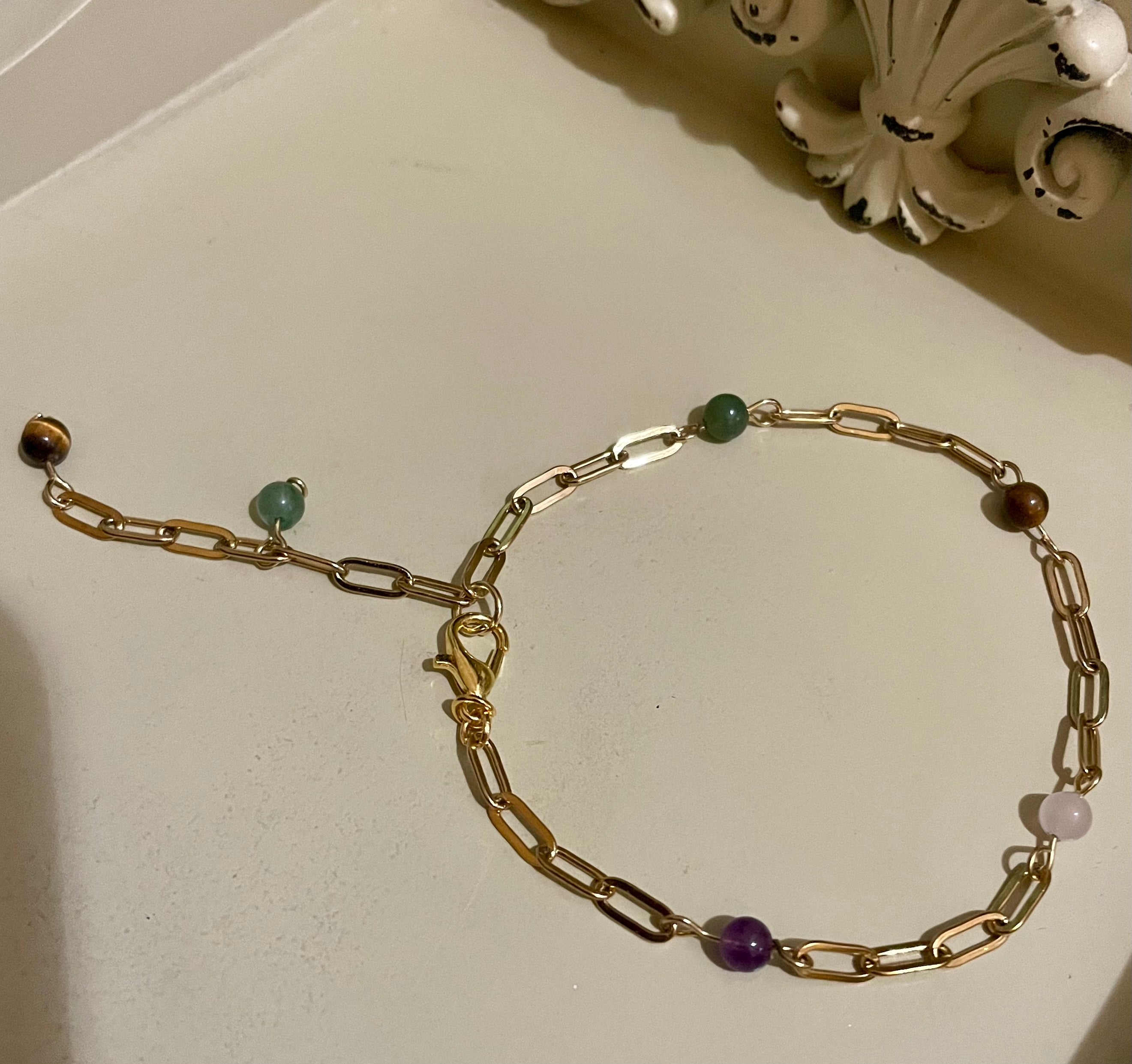 14 Gold Filled Paperclip Gemstone Bracelet or Anklet