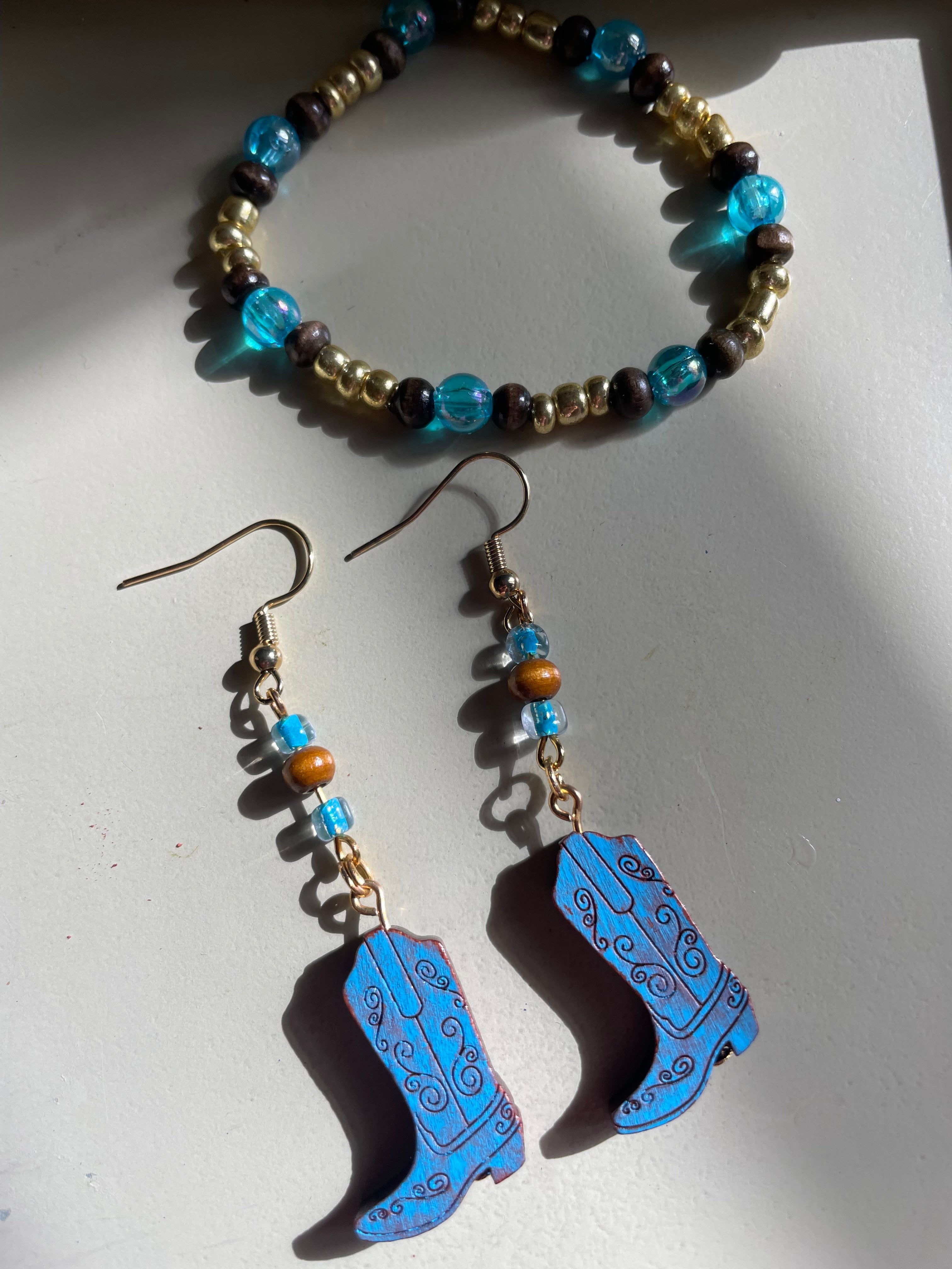 Cowboy Boots Earrings Jewelry Set- Blue or Pink