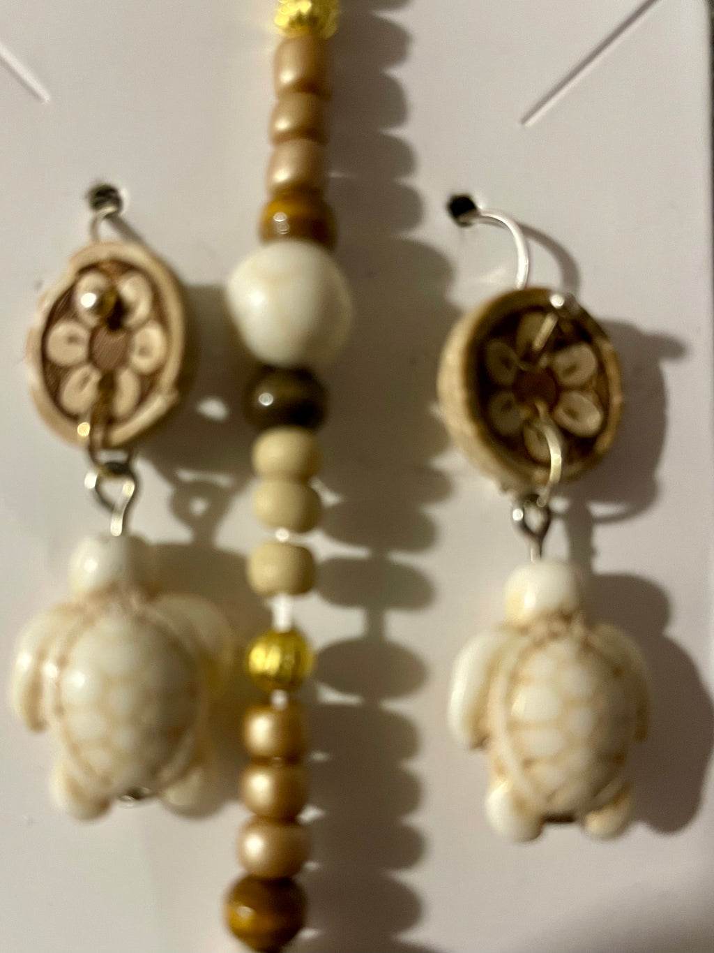 Off White Turtle Dangle Earrings/Bracelet