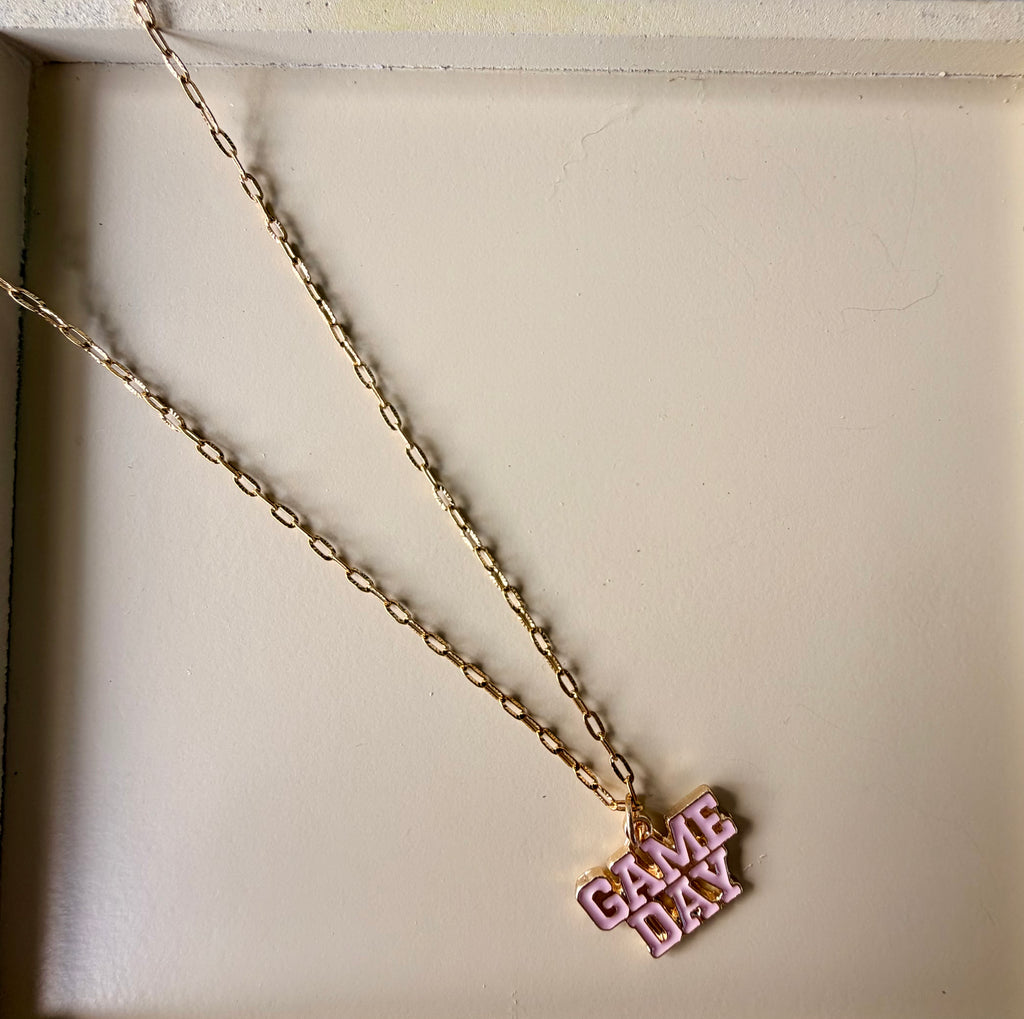 Gold Plated Game Day Pendant Necklace | Pink Paperclip Link