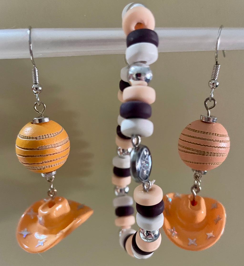 Cowboy Hat Earrings & Bracelet Jewelry Set