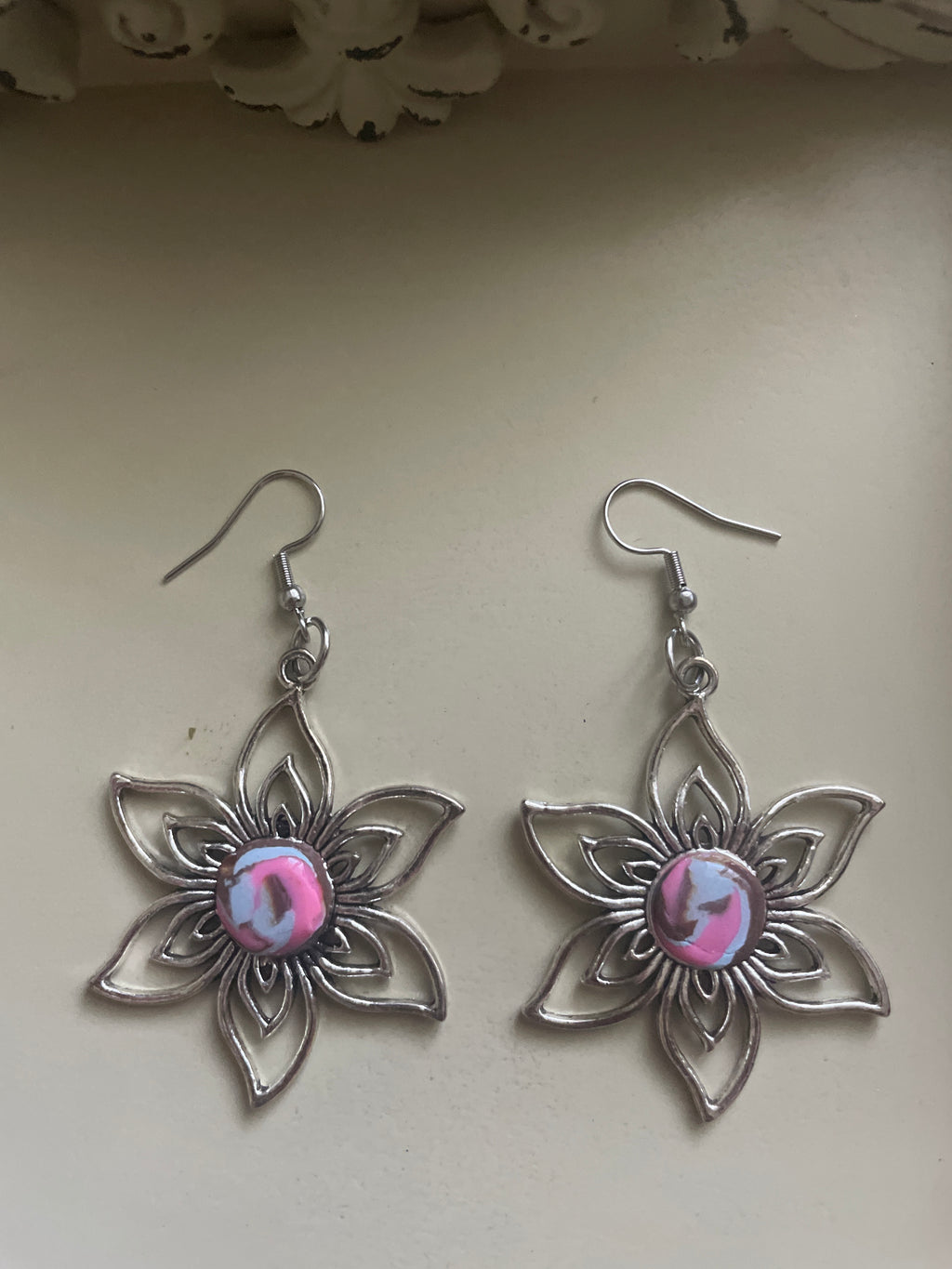 Pink Marble Lotus Silver Set