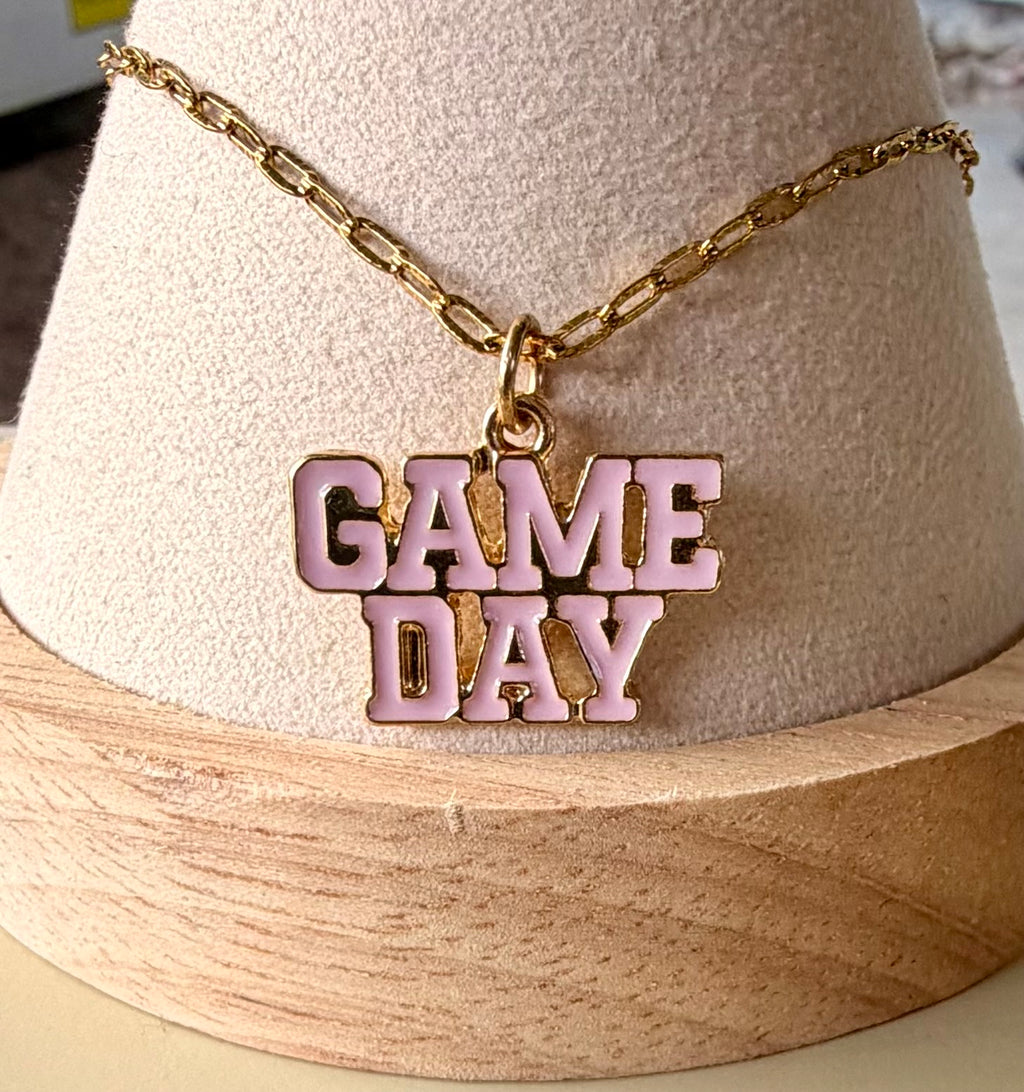 Gold Plated Game Day Pendant Necklace | Pink Paperclip Link