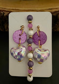 Purple Checkered Plaid Heart Jewelry Set