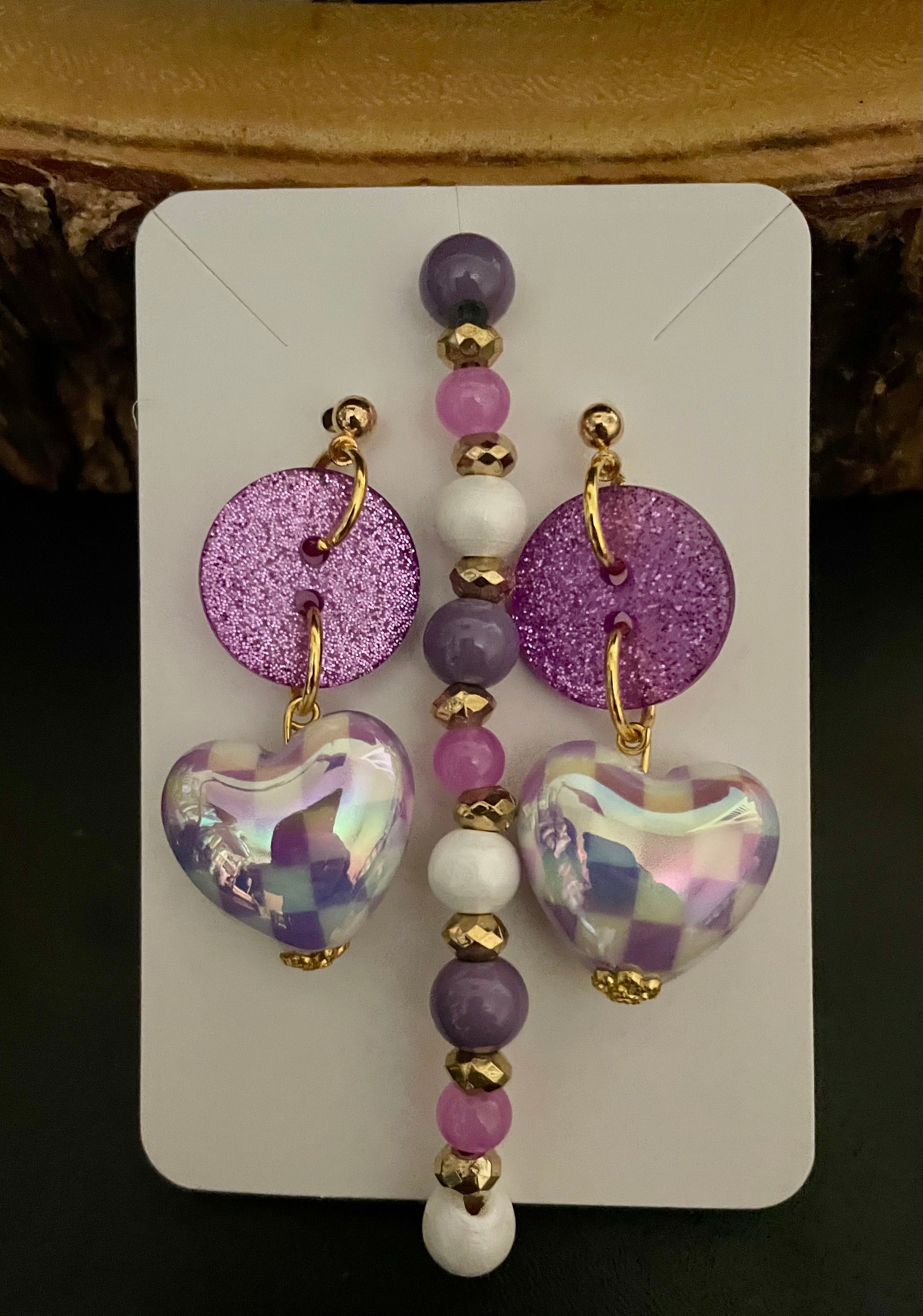Purple Checkered Plaid Heart Jewelry Set