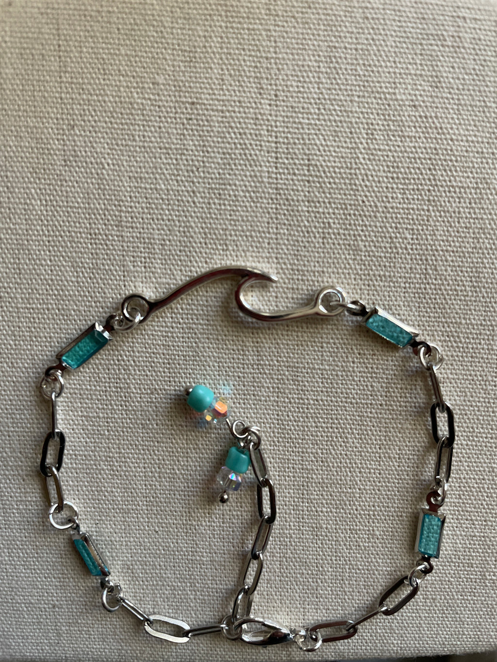 Silver Plated Paperclip Chain Bracelet or Anklet with Rectangular Gemstone Aquamarine Birthstone Bars