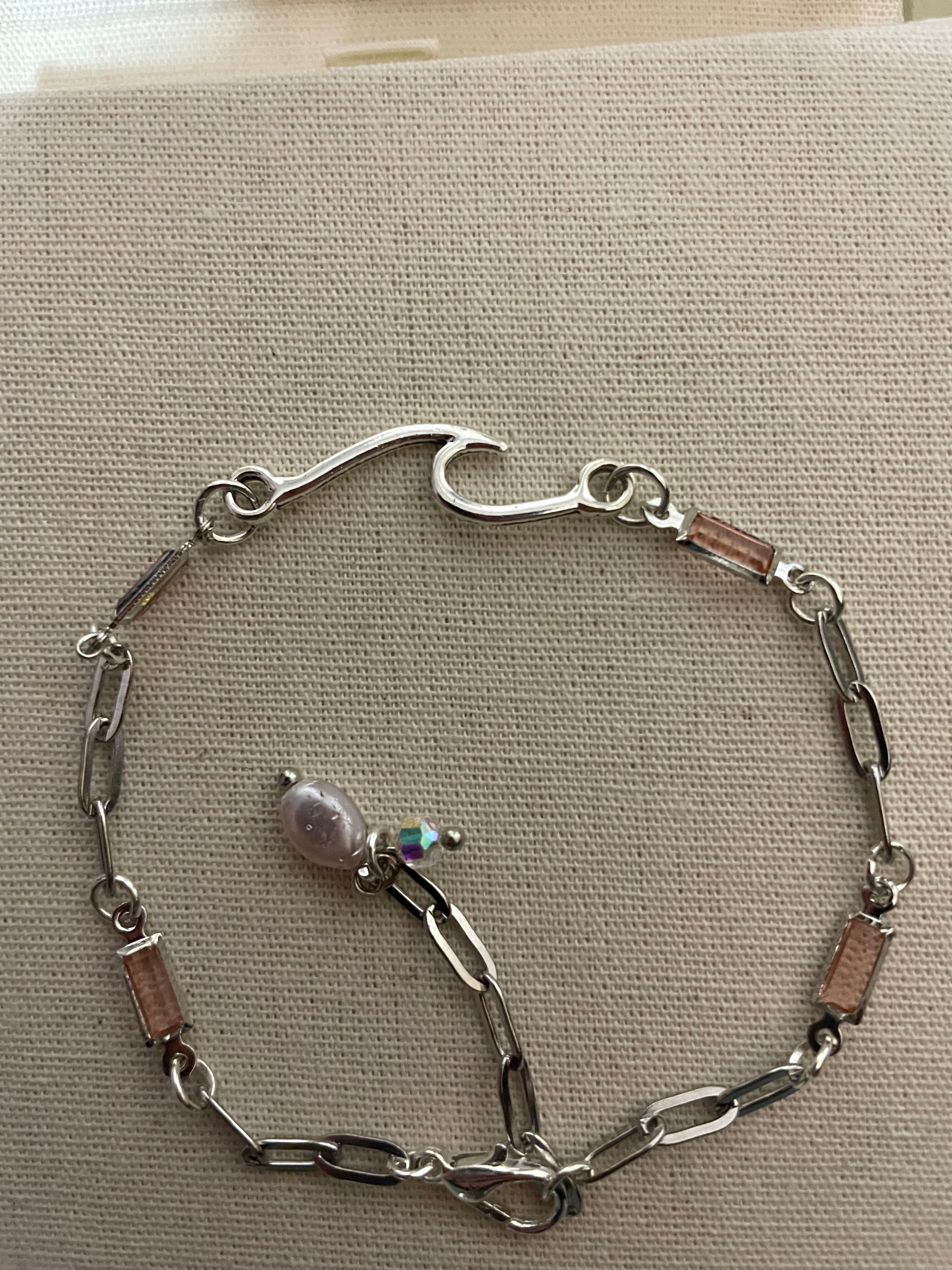 Pink Tourmaline Gemstone Paperclip Bracelet in Stainless Silver