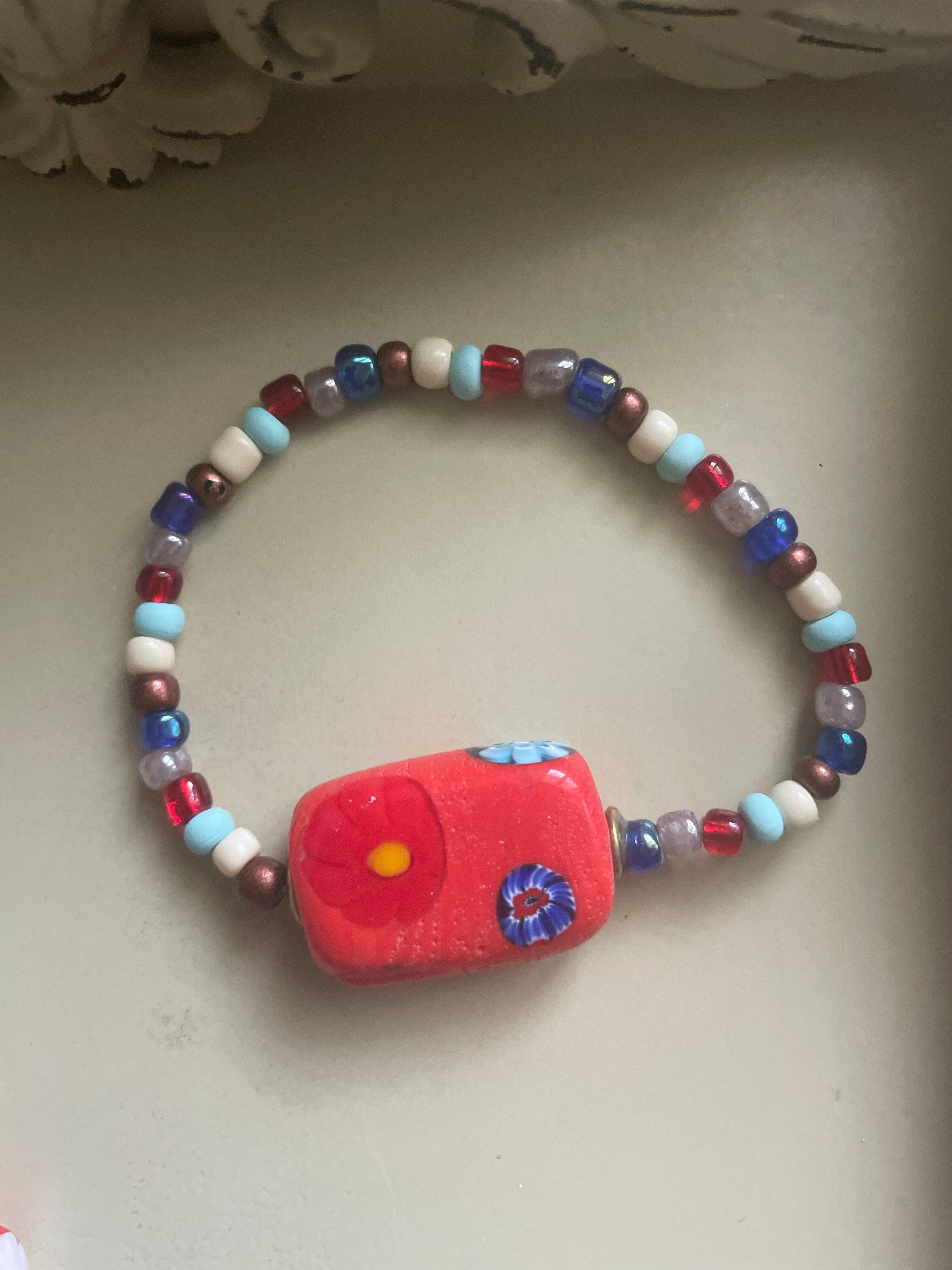 Millefiori Glass Beaded Stretch Bracelet