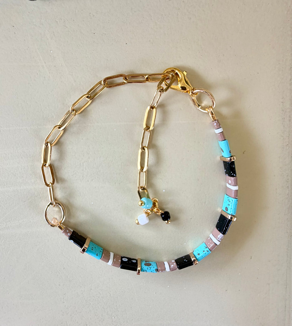Handmade Miyuki Tila Bead Paperclip Bracelet or Anklet– Boho Chic Stackable Tile Jewelry