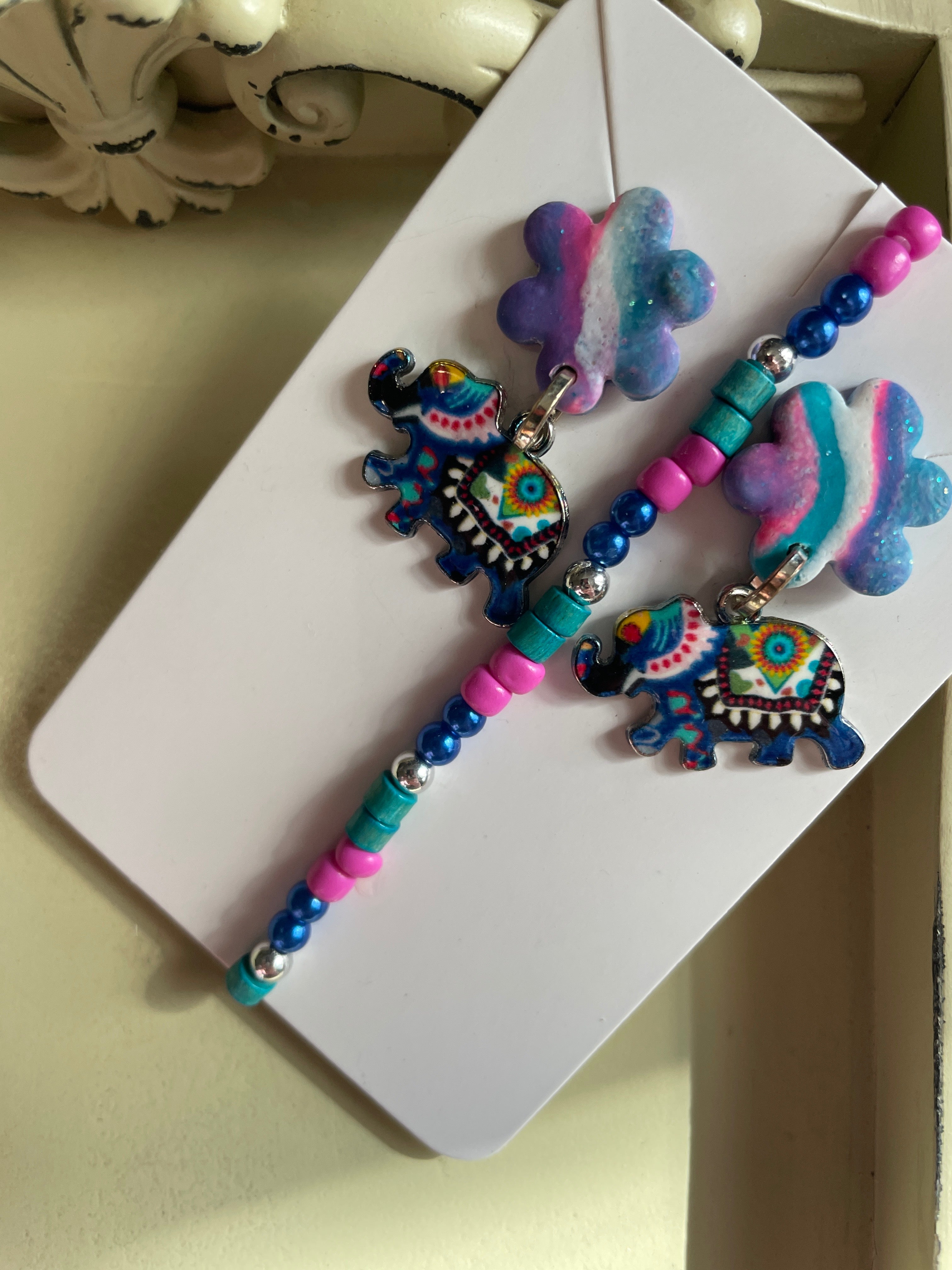 Abstract Elephant with Swirling Flower Set