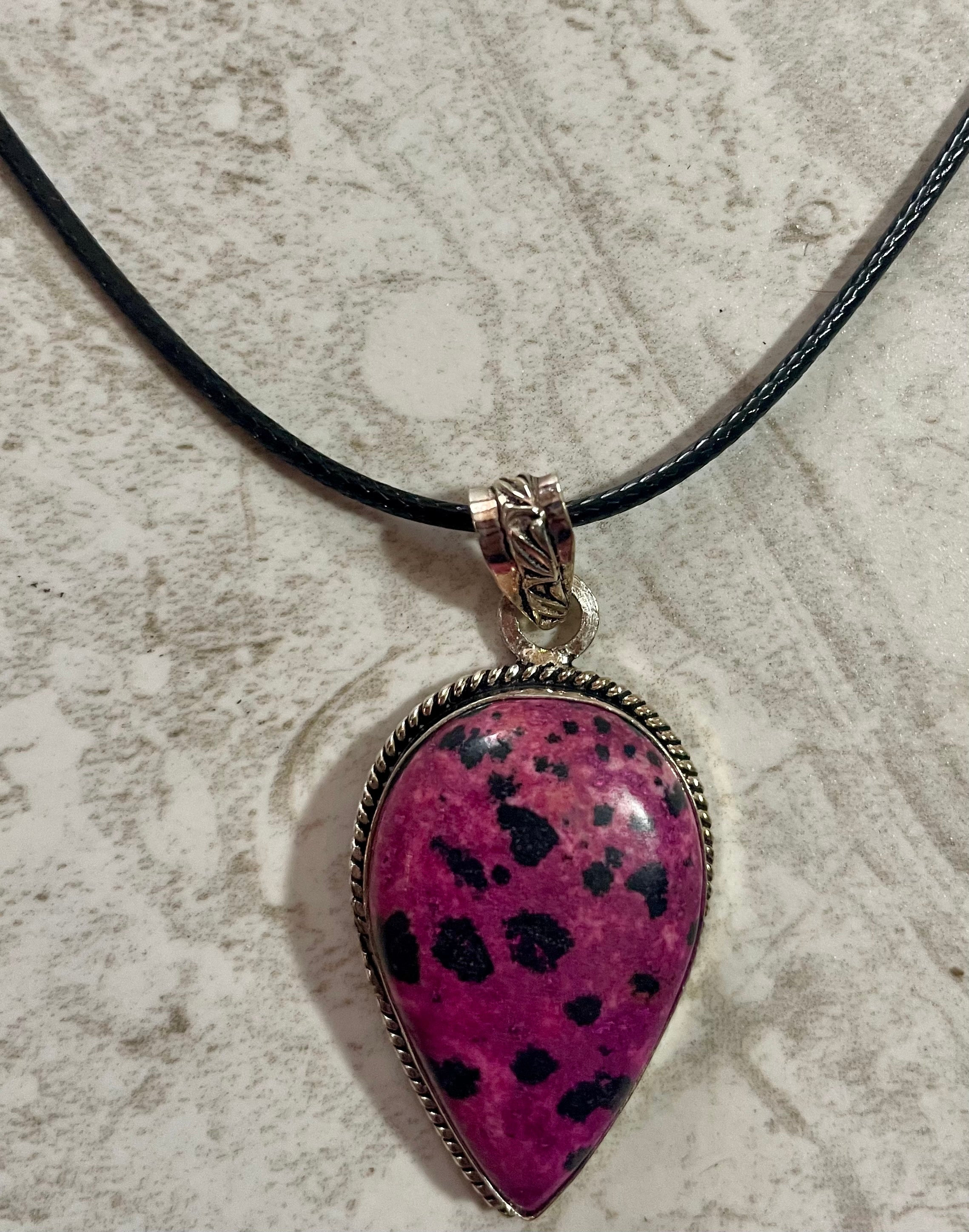 Sterling Silver Pink and Black Dot Jasper Pendant
