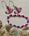 Abstract Hot Pink Galaxy Drop Earrings & Bracelet Set