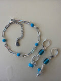 Aqua Lagoon Teal Blue Jewelry Set- Earrings & Paperclip Bracelet- by Suzie with Sublime Designs