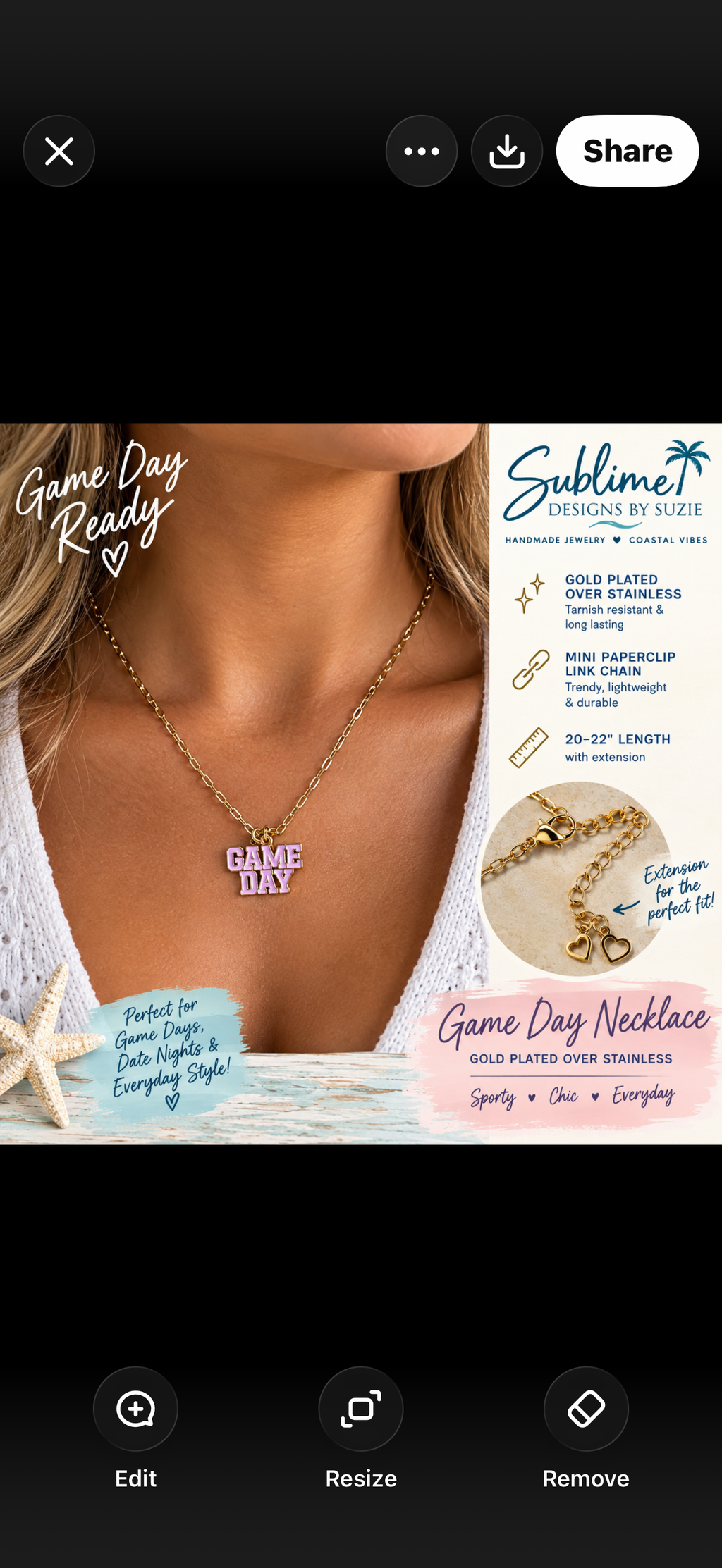 Gold Plated Game Day Pendant Necklace | Pink Paperclip Link