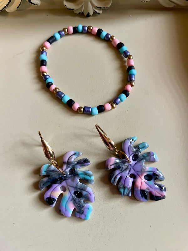 Galaxy Tropics Monstera Leaf Jewelry Set