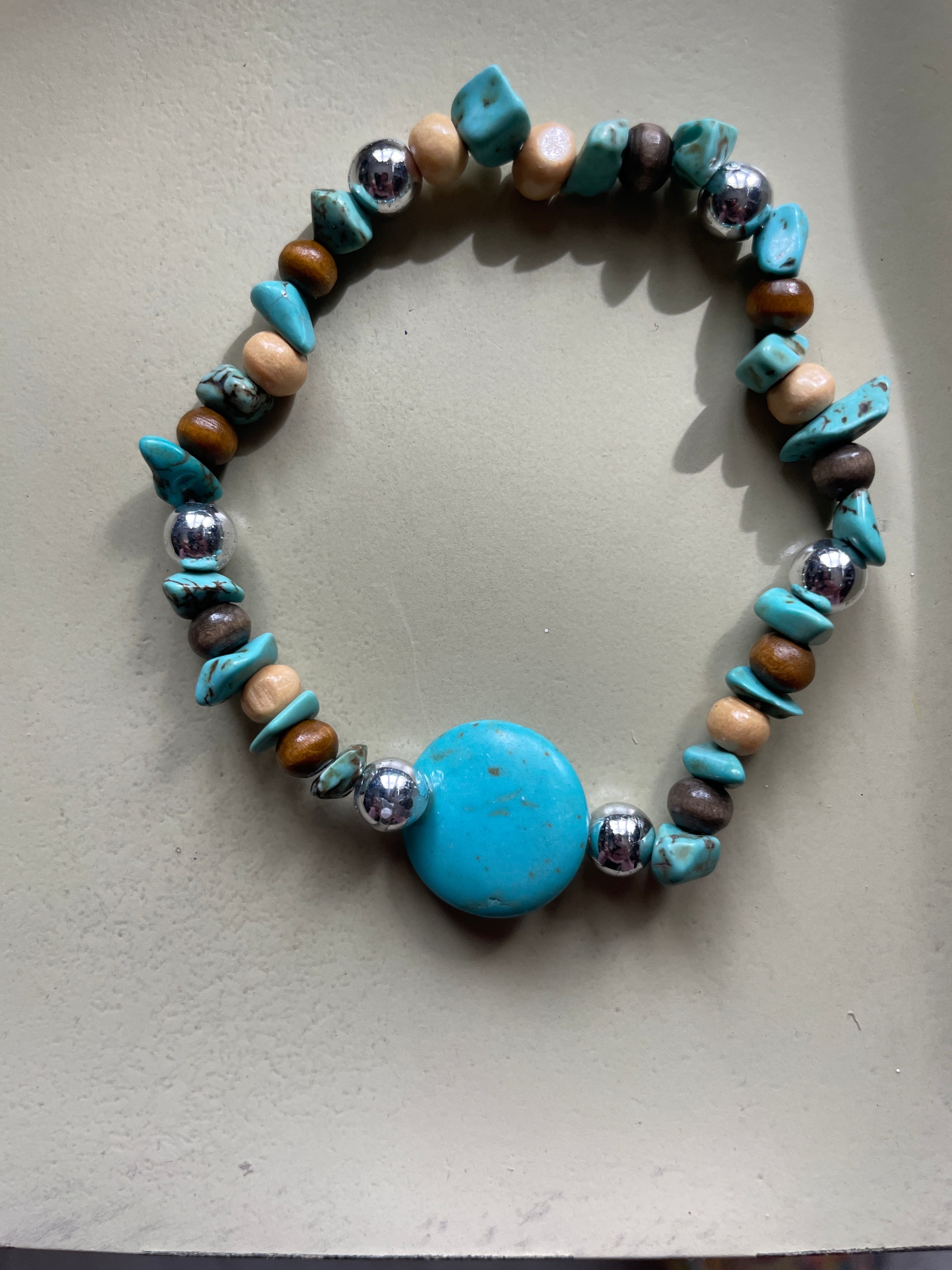 Turquoise Stone Nuggets & Wood Bracelet