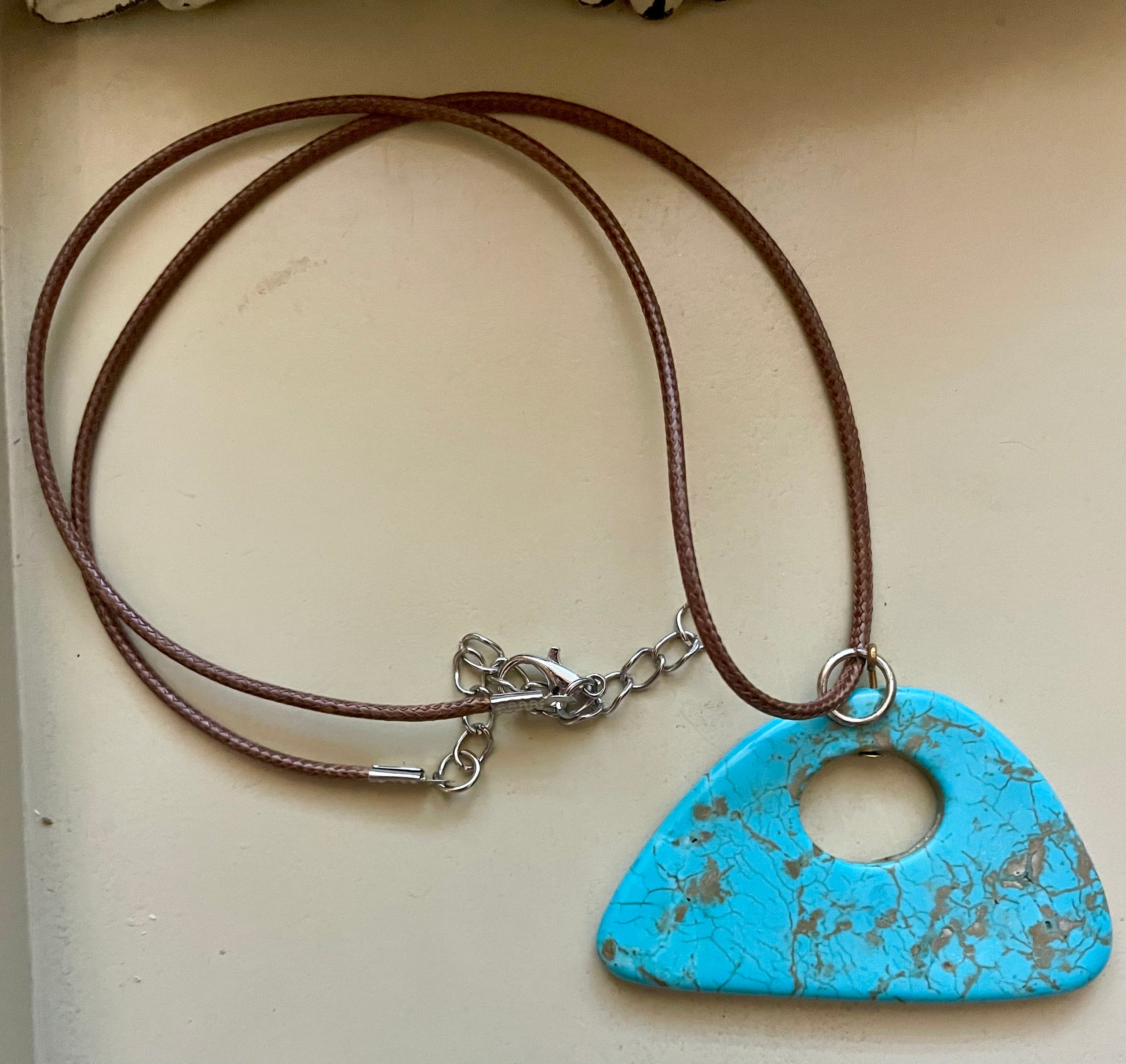 Carved Boomerang Horn Turquoise Crescent Pendant Necklace
