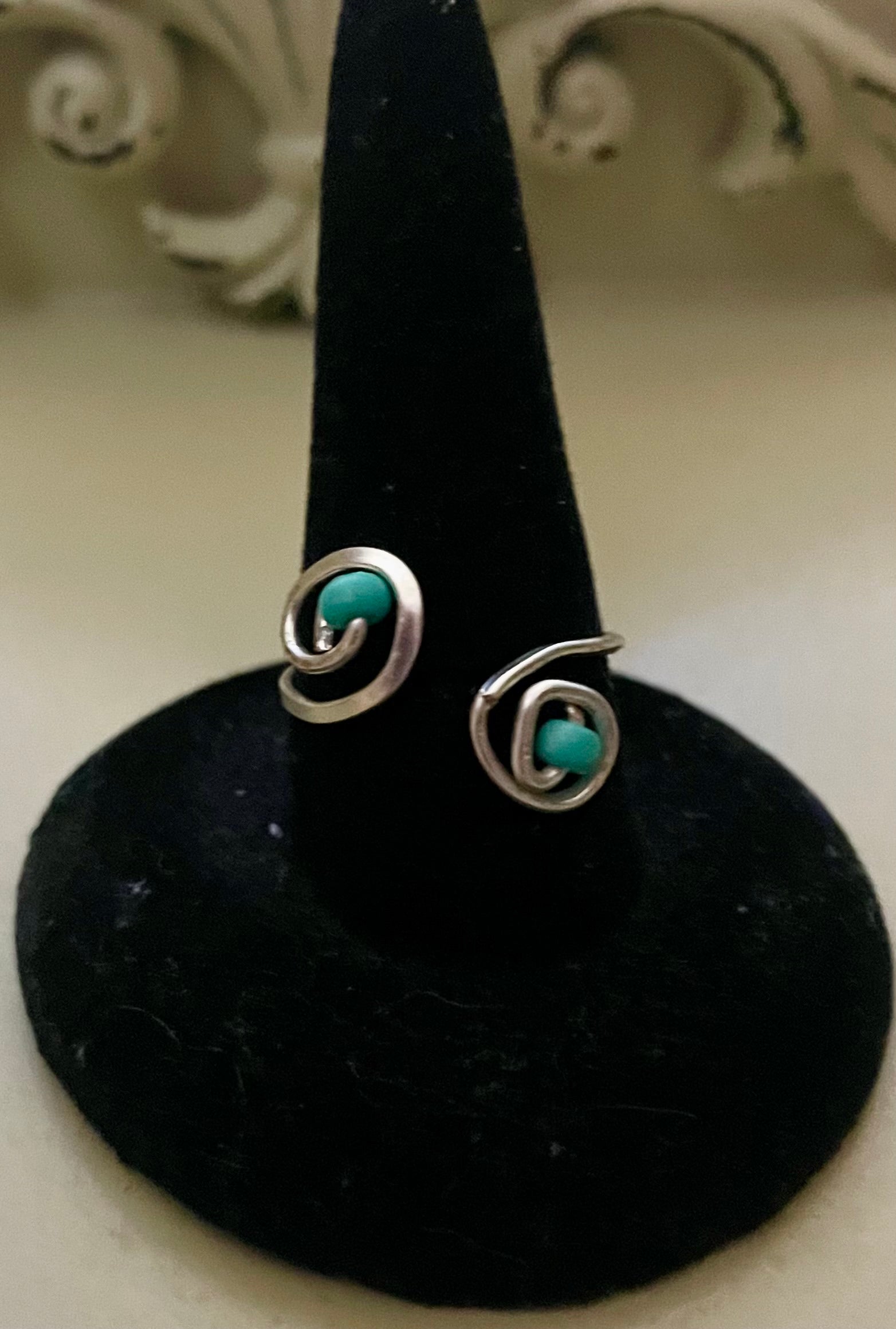 Silver Plated Double Swirl Wrapped Ring in Turquoise